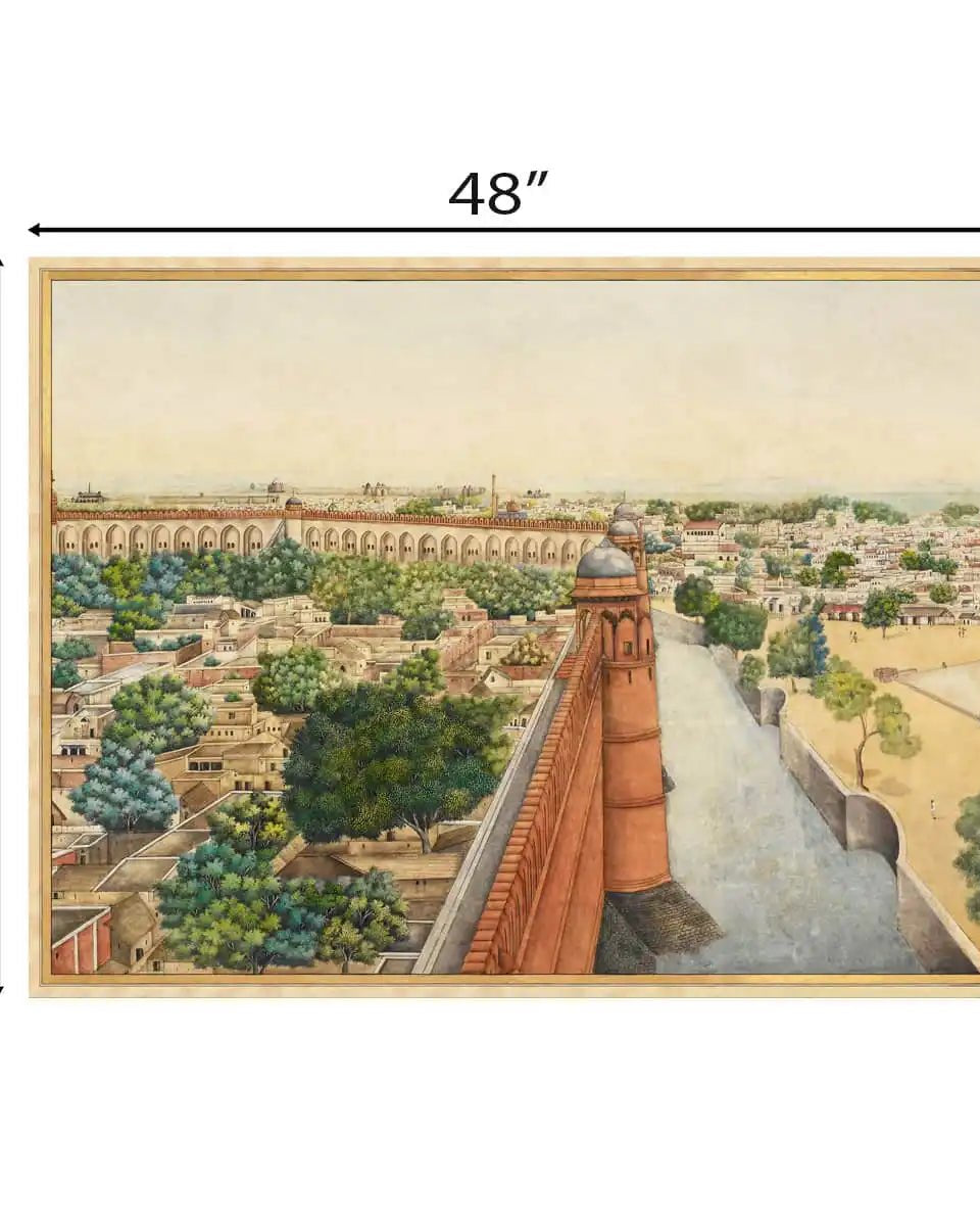 Imperial Delhi Vintage Indian Frameless Painting Wall Art Digital Print Poster 36 x 48 inches - Marble Lotus - Imperial Delhi Vintage Indian Painting Wall Art | Life n Colors