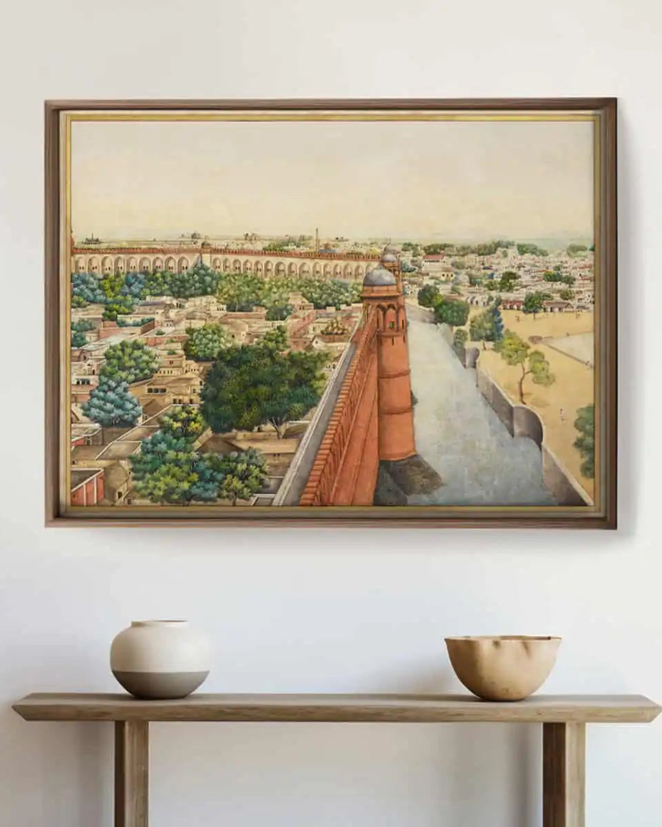 Imperial Delhi Vintage Indian Frameless Painting Wall Art Digital Print Poster 36 x 48 inches - Marble Lotus - Imperial Delhi Vintage Indian Painting Wall Art