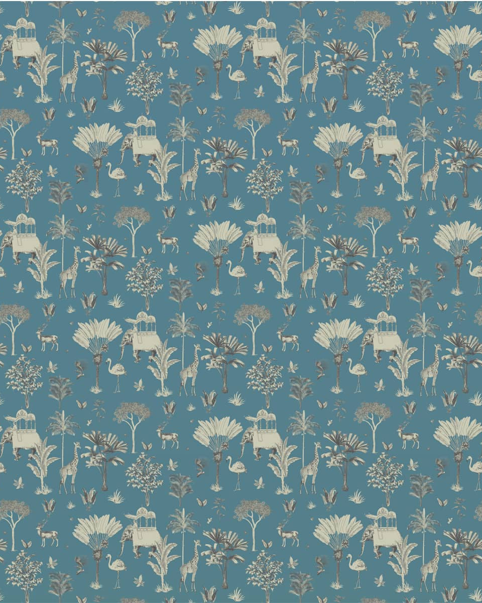 Itihaas, Indian Theme Room Wallpaper, Blue - Marble Lotus - Get Itihas Indian Tropical Theme Wallpaper (Blue) | Marble Lotus