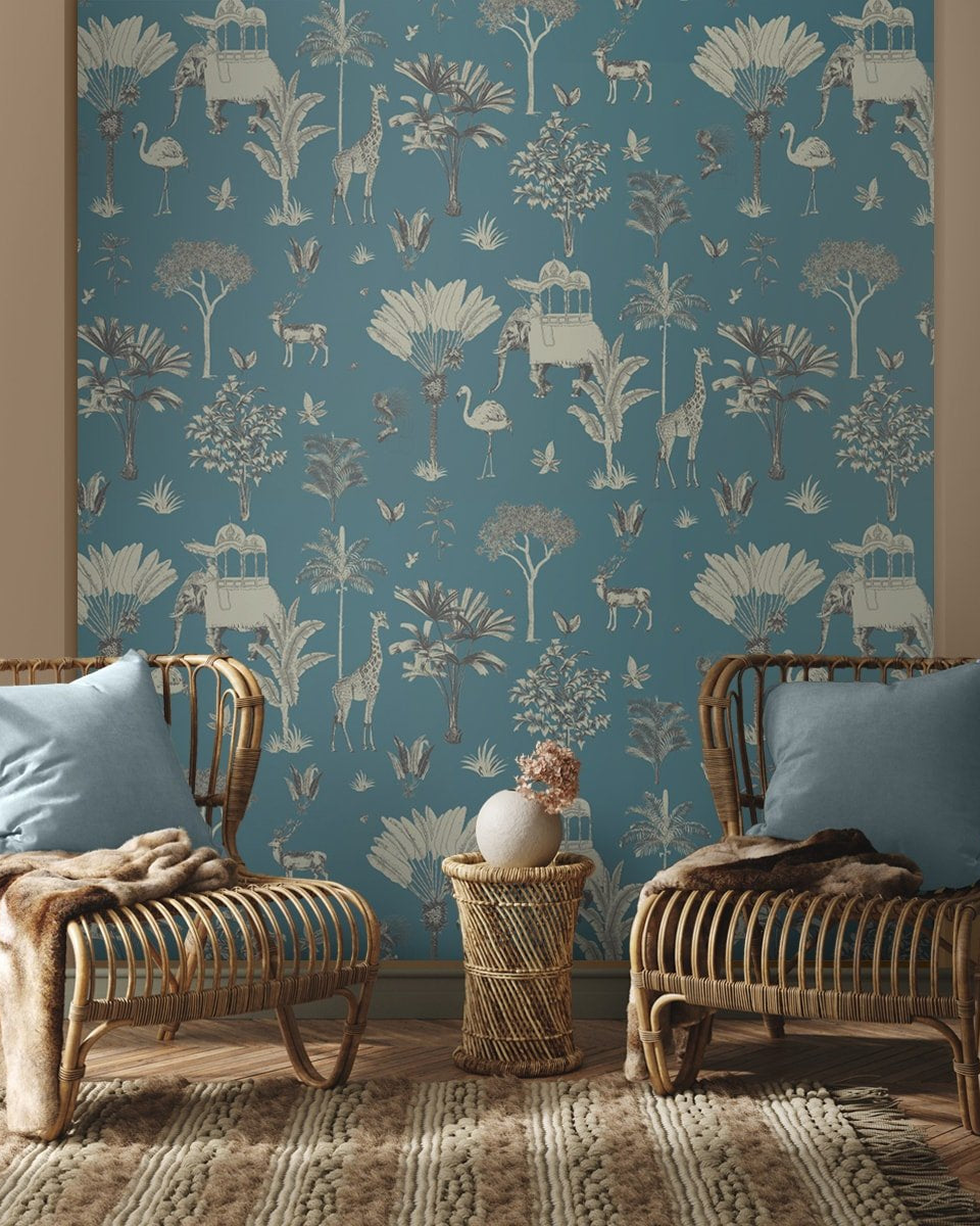 Itihaas, Indian Theme Room Wallpaper, Blue - Marble Lotus - Get Itihas Indian Tropical Theme Wallpaper