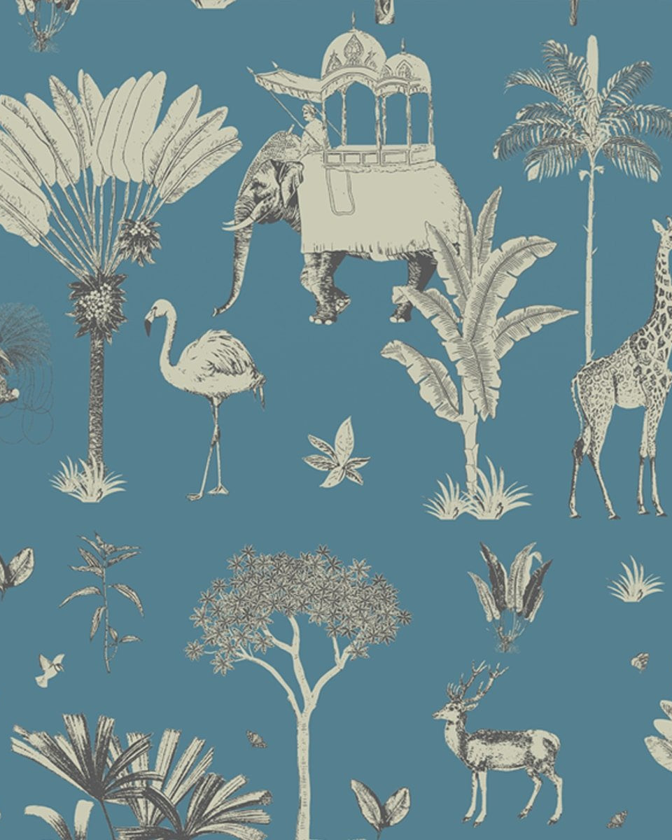 Itihaas, Indian Theme Room Wallpaper, Blue - Marble Lotus - Get Itihas Indian Tropical Theme Wallpaper (Blue)