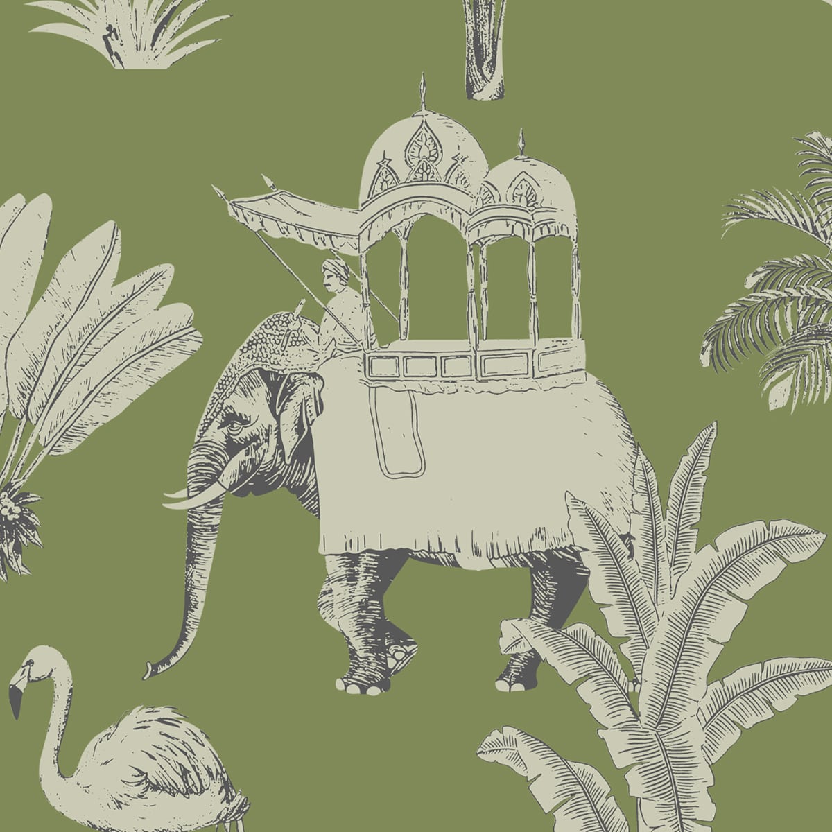 Itihaas, Indian Theme Room Wallpaper, Green - Marble Lotus - Itihaas Indian Theme Room Wallpaper (Green). Shop now | Marble Lotus