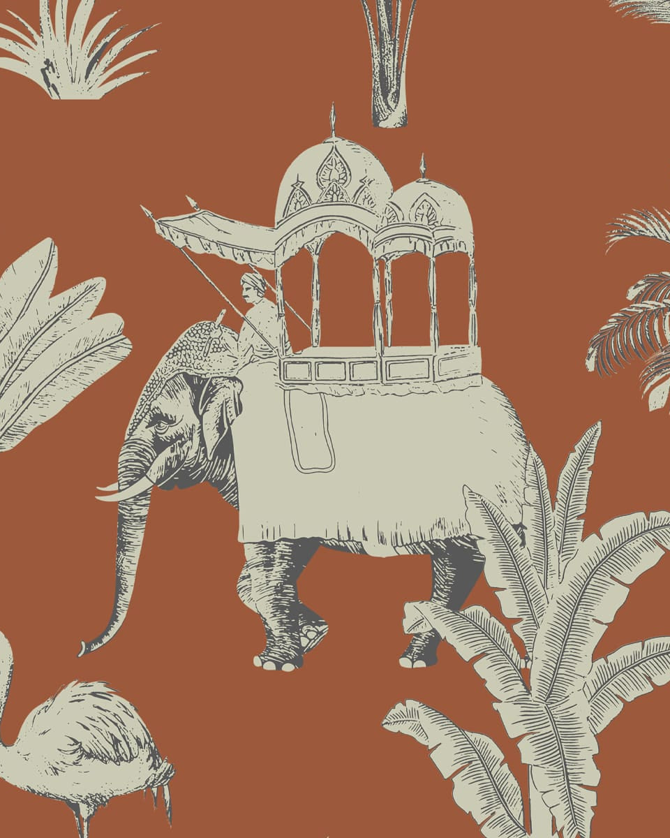 Itihaas, Indian Theme Room Wallpaper, Red - Marble Lotus - Itihaas Indian Theme Room Wallpaper (Red). Order Now