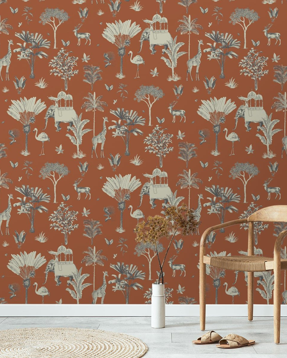 Itihaas, Indian Theme Room Wallpaper, Red - Marble Lotus - Itihaas Indian Theme Room Wallpaper (Red). Order now | Marble Lotus