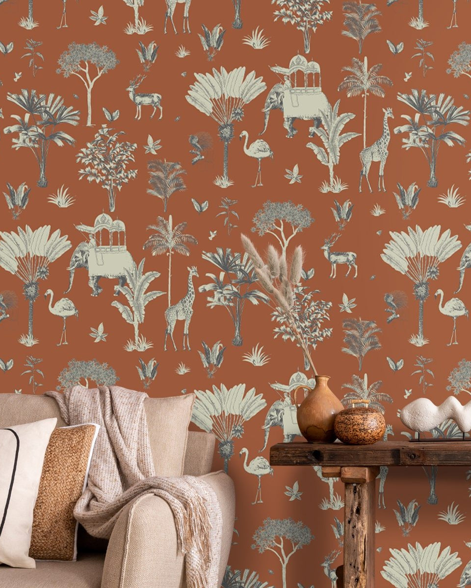 Itihaas, Indian Theme Room Wallpaper, Red - Marble Lotus - Itihaas Indian Theme Room Wallpaper