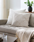 Ivory Linen Embroidered Pillow - Marble Lotus - White Linen Embroidered Pillow. Shop today | Marble Lotus