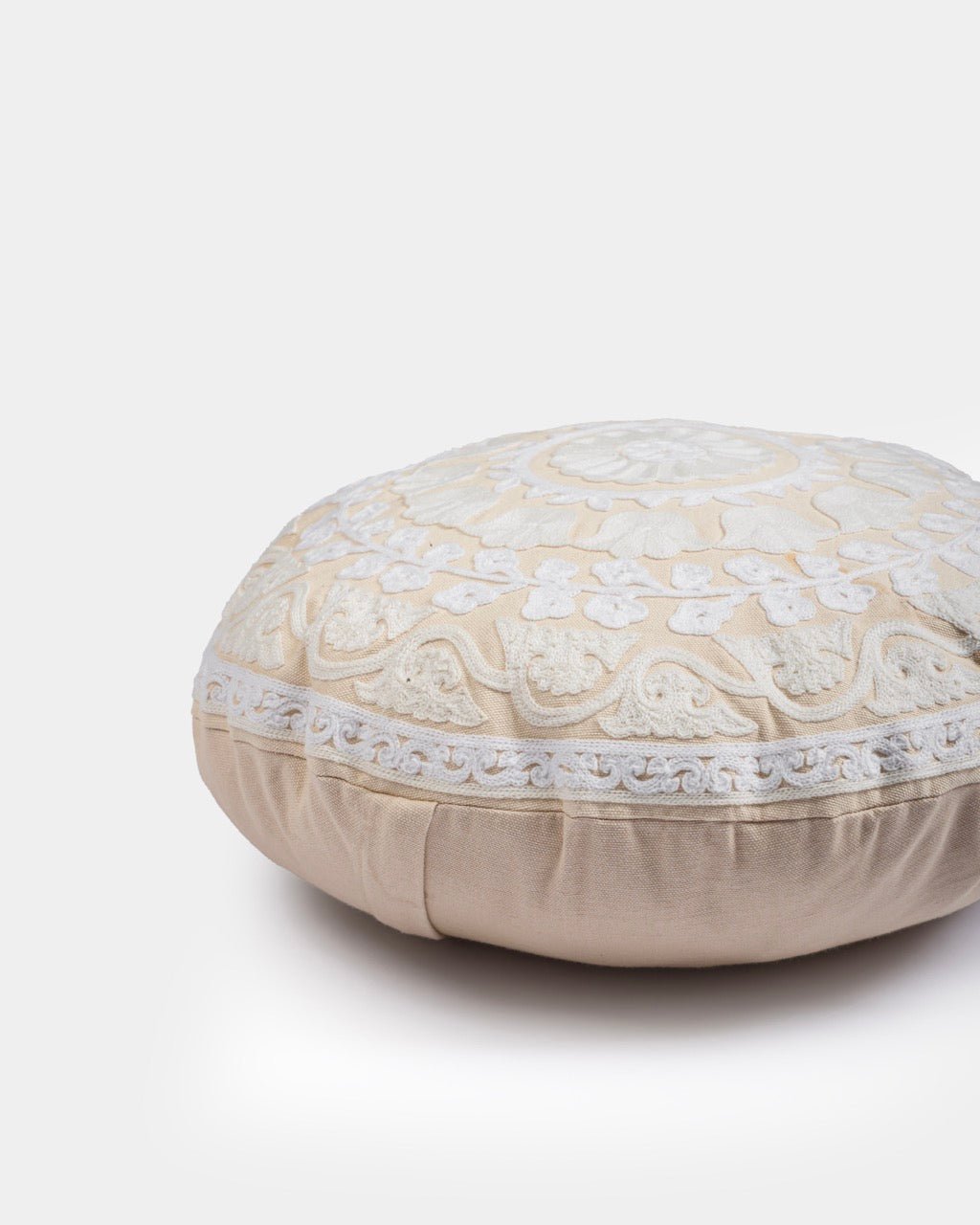 Ivory Suzani Pillow Cover Flora 16" Round - Marble Lotus - White Suzani Pillow Cover (16†Round). Shop today | Marble Lotus