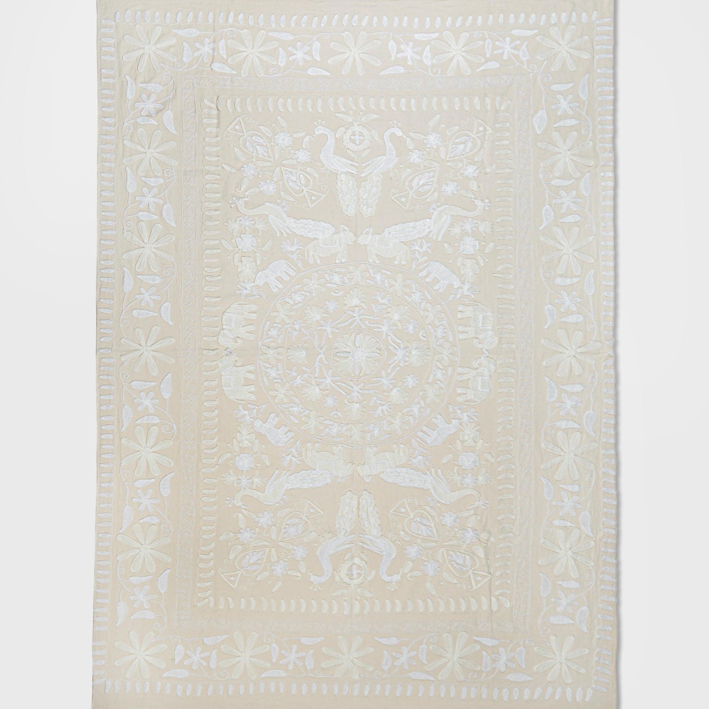Ivory Suzani Tapestry Throw 60x90" - Marble Lotus - Suzani Throw | Ivory Tapestry Throw 60x90