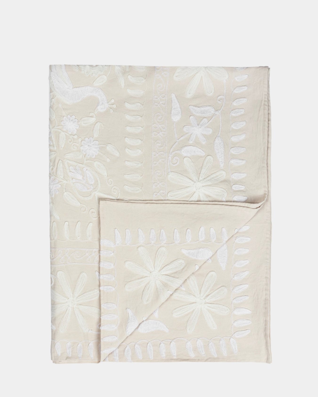 Ivory Suzani Tapestry Throw 60x90" - Marble Lotus - Suzani Throw | Ivory Tapestry Throw 60x90"