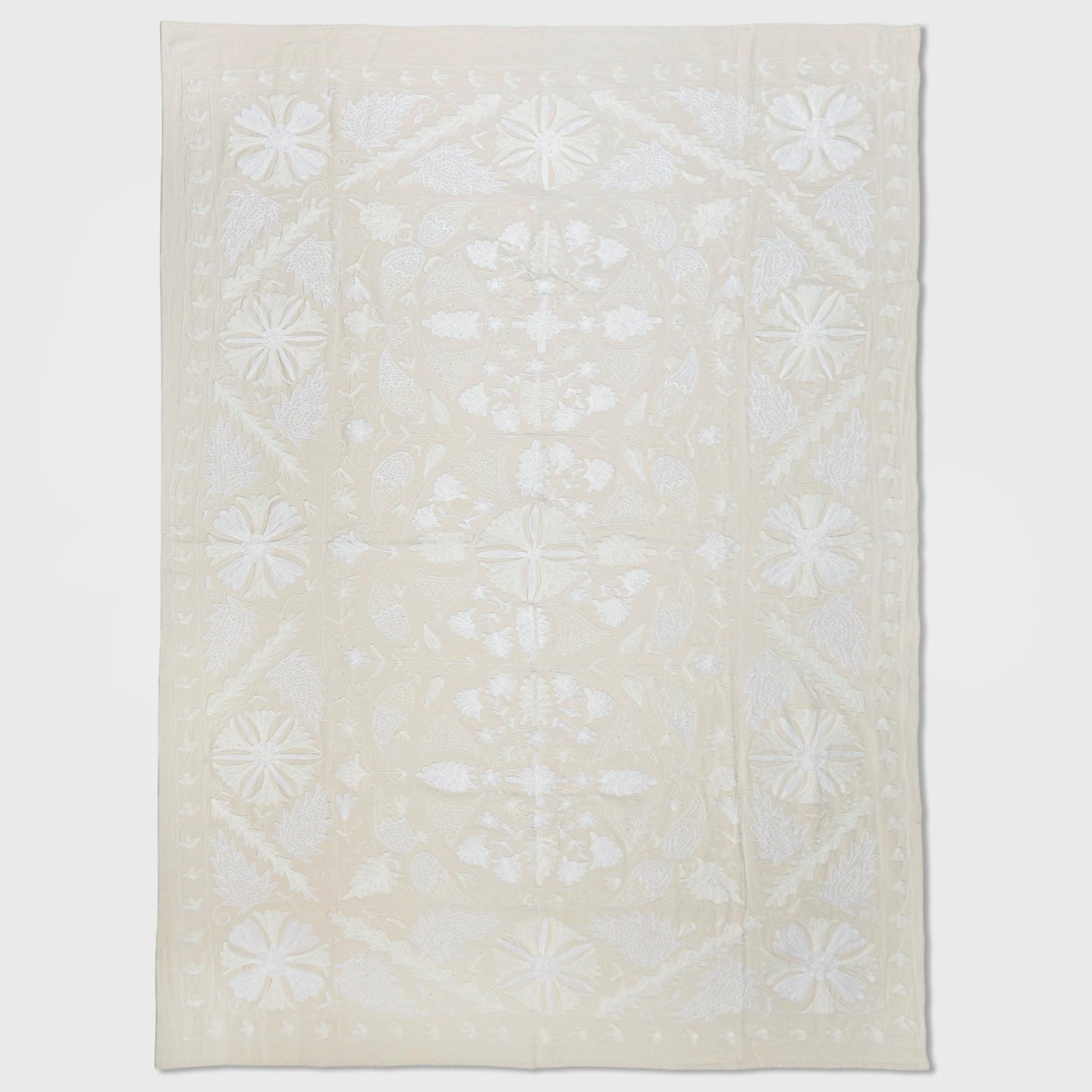 Ivory Suzani Tapestry Throw 60x90" - Marble Lotus - White Suzani Tapestry Throw (60x90). Shop now