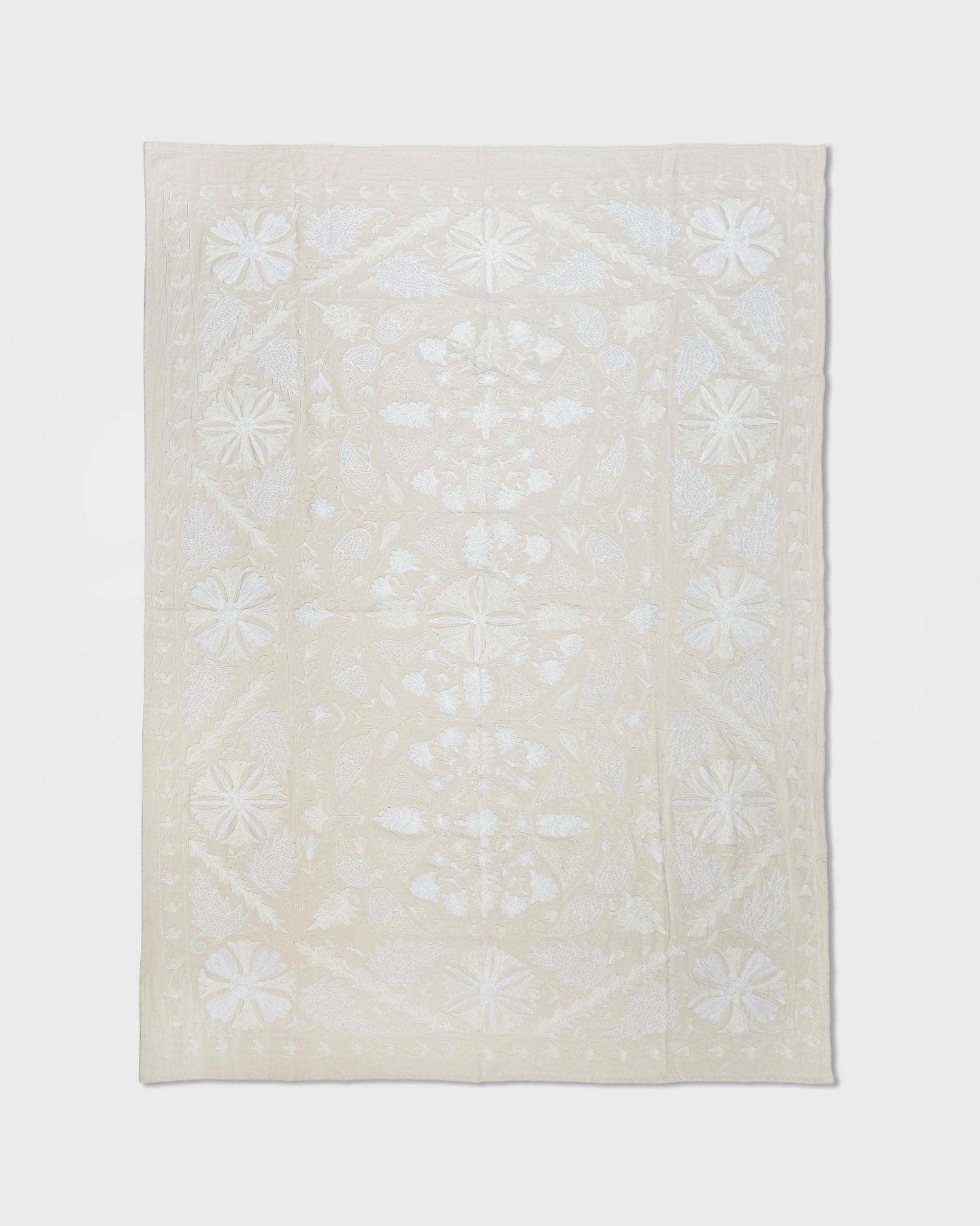 Ivory Suzani Tapestry Throw 60x90" - Marble Lotus - White Suzani Tapestry Throw (60x90). Shop now