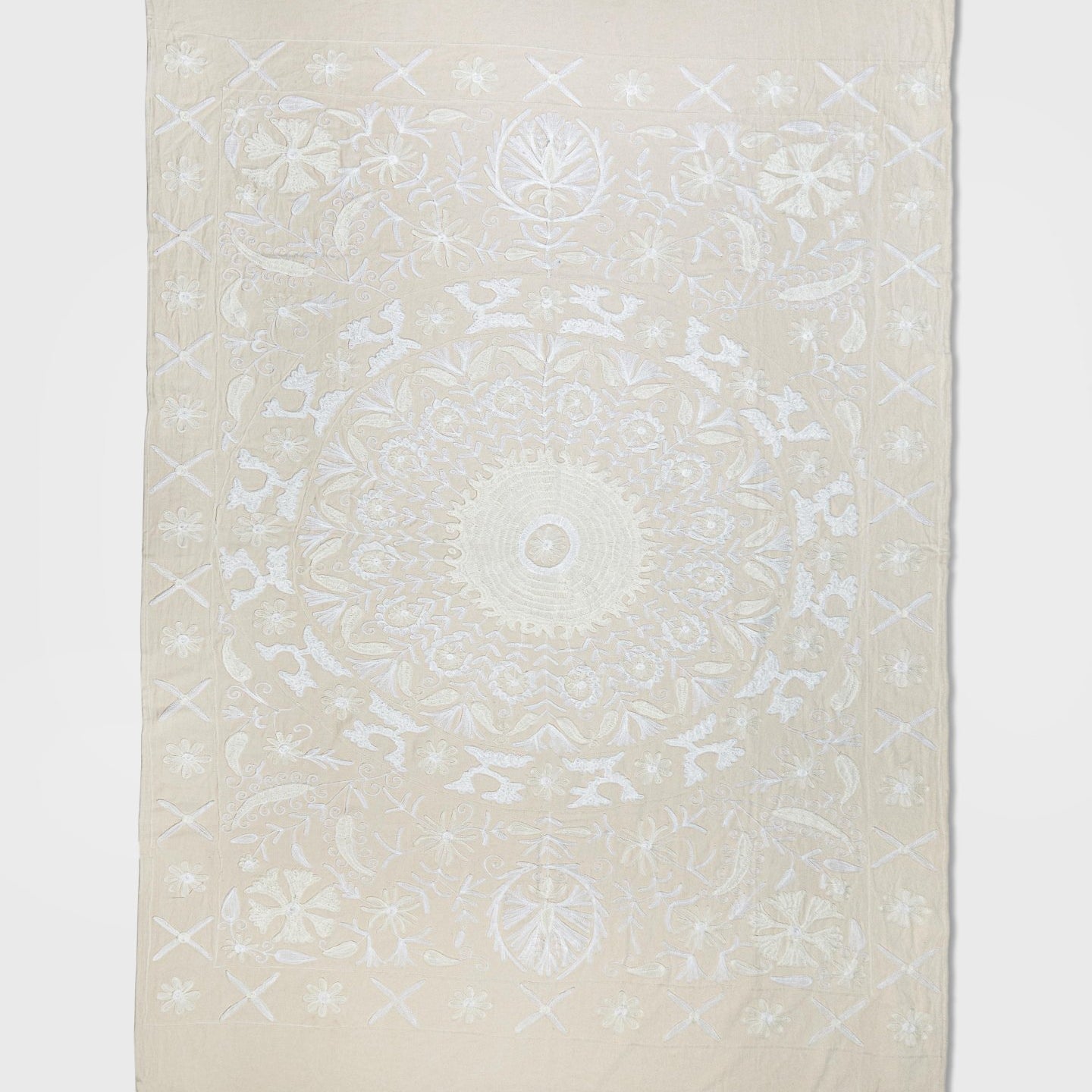 Ivory Suzani Tapestry Throw 60x90" - Marble Lotus - Suzani Throw | Ivory Tapestry Throw