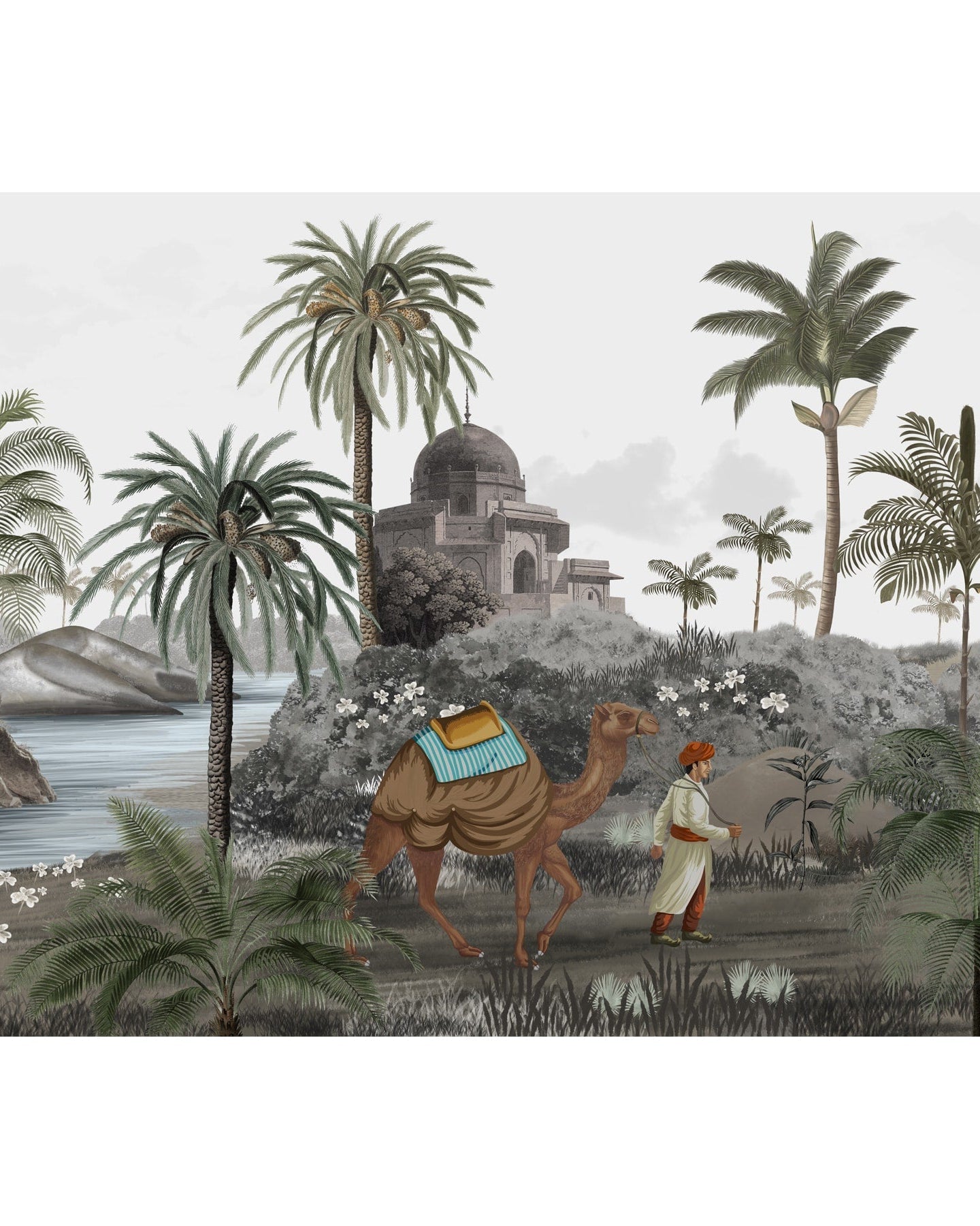 Jodhpur, A Rich Rajasthan Theme Wallpaper, Customised - Marble Lotus - Jodhpur Indian Rajasthan Grey Wallpaper