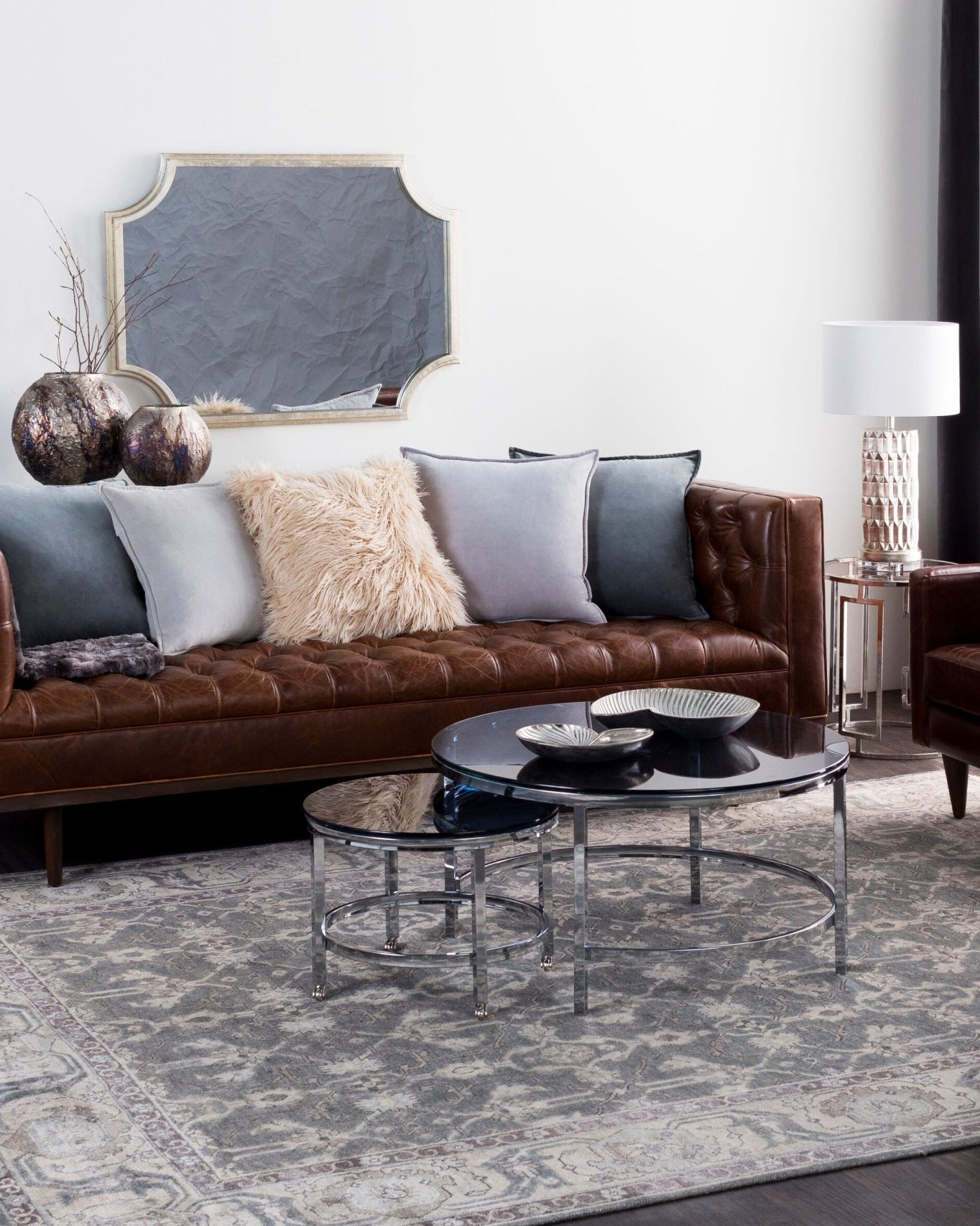 Joslyn Silver Accent Mirror - Marble Lotus - Joslyn Silver Accent Mirror