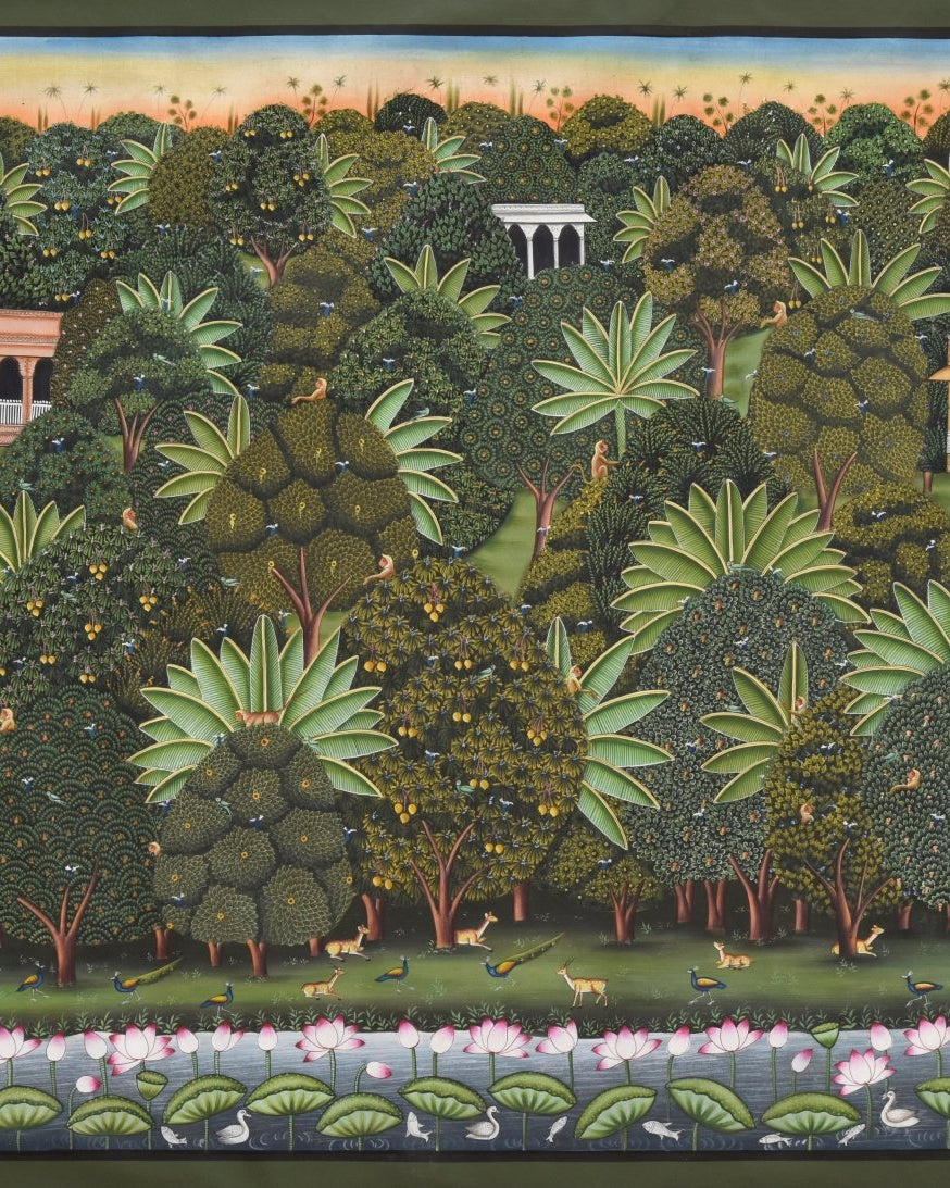 Jungle Scene - Marble Lotus - Pichwai Painting | Jungle Scene | Indian Art