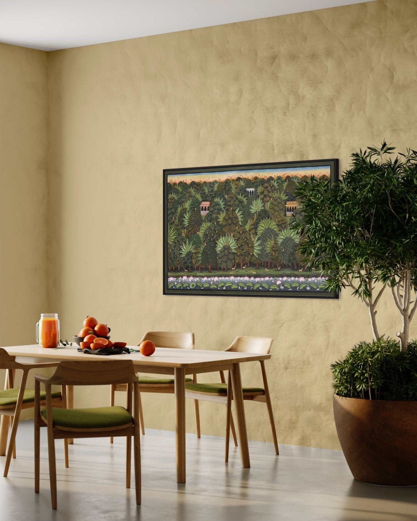 Jungle Scene - Marble Lotus - Pichwai Painting: Jungle Scene