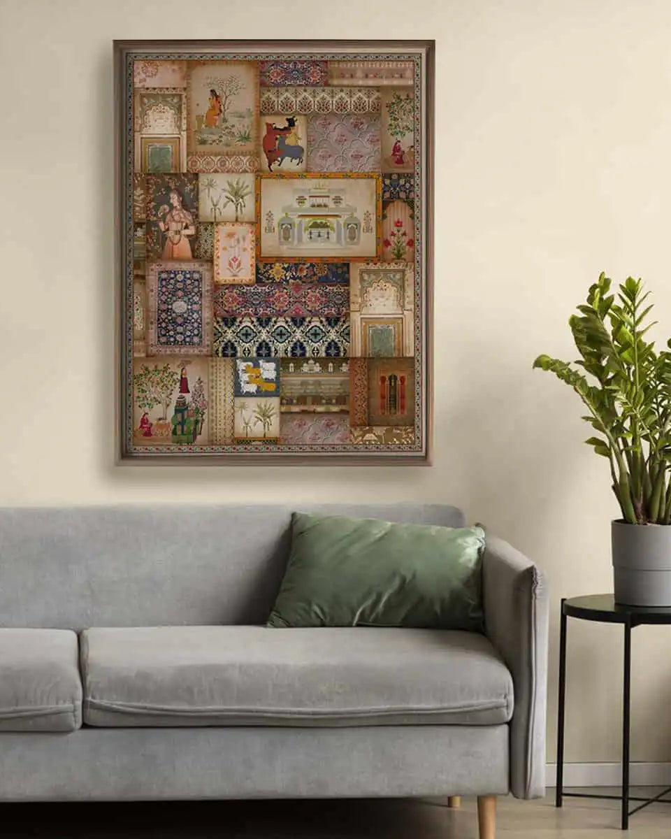 Kahani Vintage Indian Frameless Painting Wall Art Digital Print Poster 36 x 48 inches - Marble Lotus - Buy Kahani Vintage Indian Painting Wall Art Digital Print