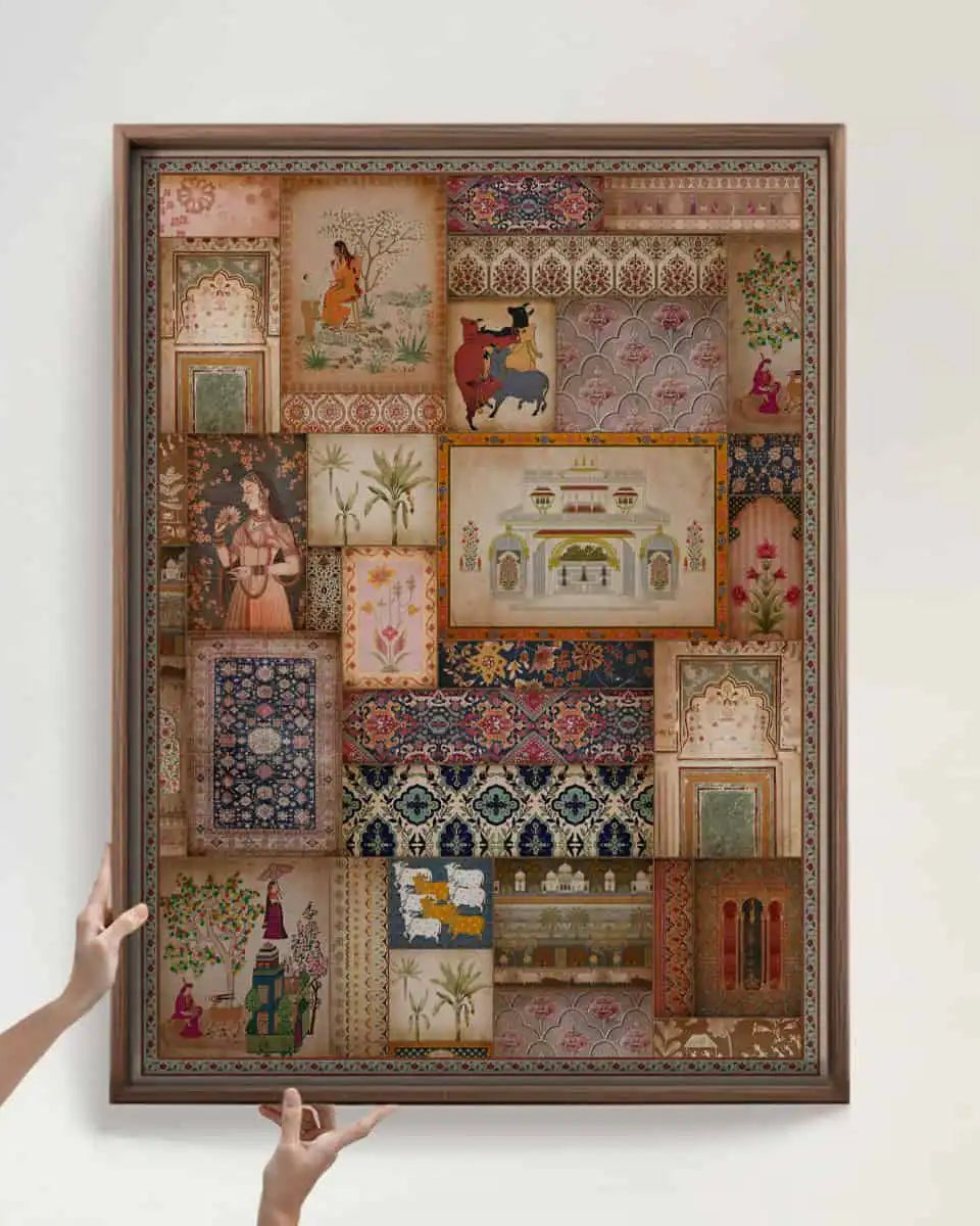 Kahani Vintage Indian Frameless Painting Wall Art Digital Print Poster 36 x 48 inches - Marble Lotus - Shop Kahani Vintage Indian Painting Wall Art Digital Print | Life n Colors |