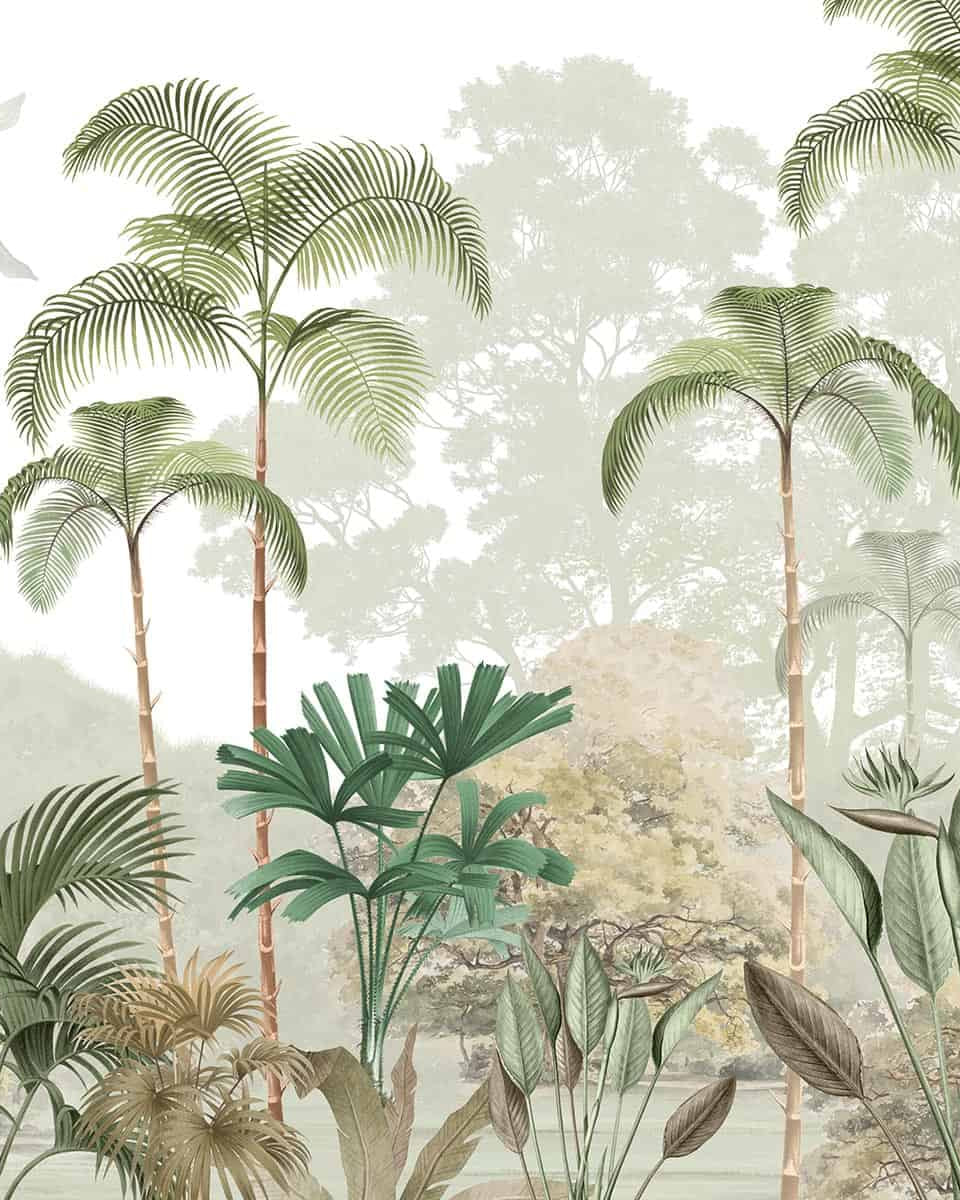 Kaira, Nature Theme Wallpaper for Rooms, Green, Customised - Marble Lotus - Kaira, Nature Theme Wallpaper for Rooms, Green, Customised