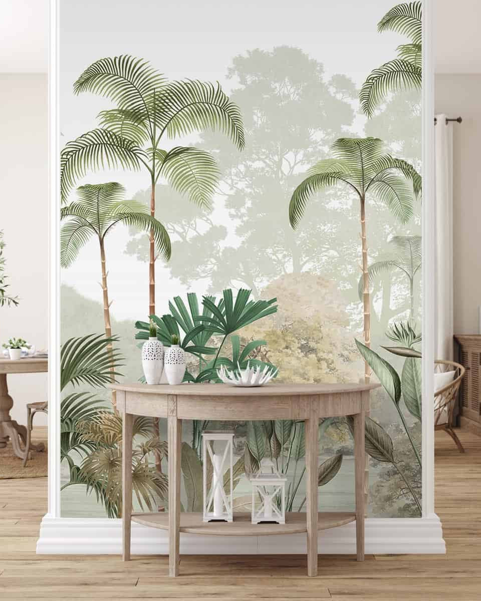 Kaira, Nature Theme Wallpaper for Rooms, Green, Customised - Marble Lotus - Kaira, Nature Theme Wallpaper for Rooms, Green, Customised