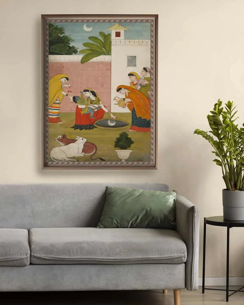 Kanha Vintage Indian Painting Frameless Wall Art Digital Print Poster 36 x 48 inches - Marble Lotus - Kanha Vintage Indian Painting Wall Art Digital Print | Marble Lotus |