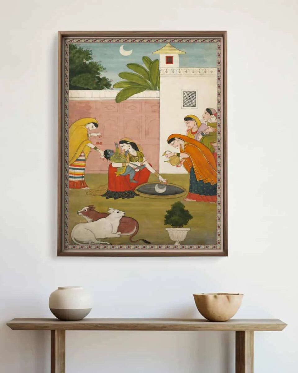 Kanha Vintage Indian Painting Frameless Wall Art Digital Print Poster 36 x 48 inches - Marble Lotus - Kanha Vintage Indian Painting Wall Art Digital Print