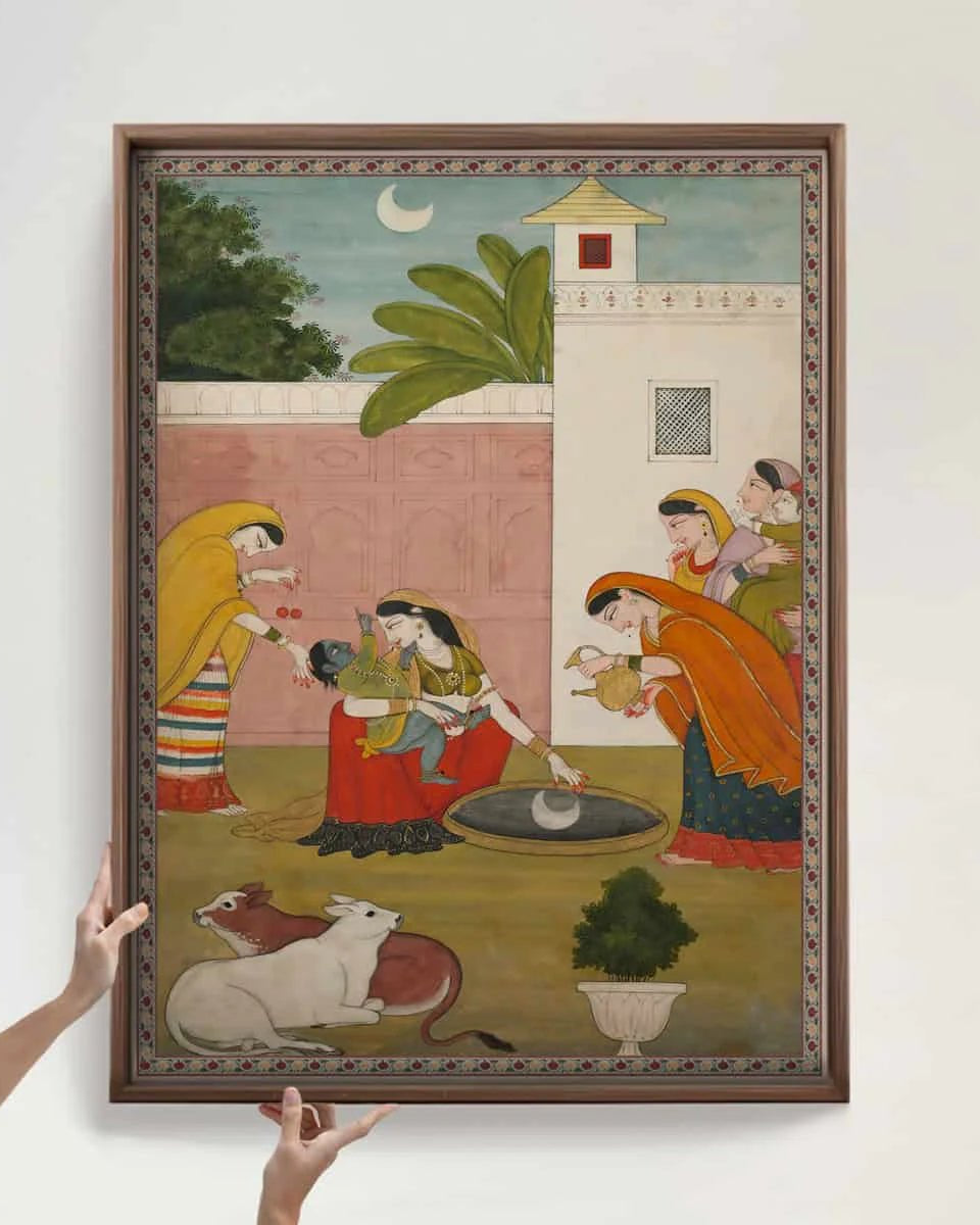 Kanha Vintage Indian Painting Frameless Wall Art Digital Print Poster 36 x 48 inches - Marble Lotus - Krishna Vintage Indian Painting Wall Art Digital Print Poster 36 x 48 inches Wall Art for Living Room Decor Wall Art