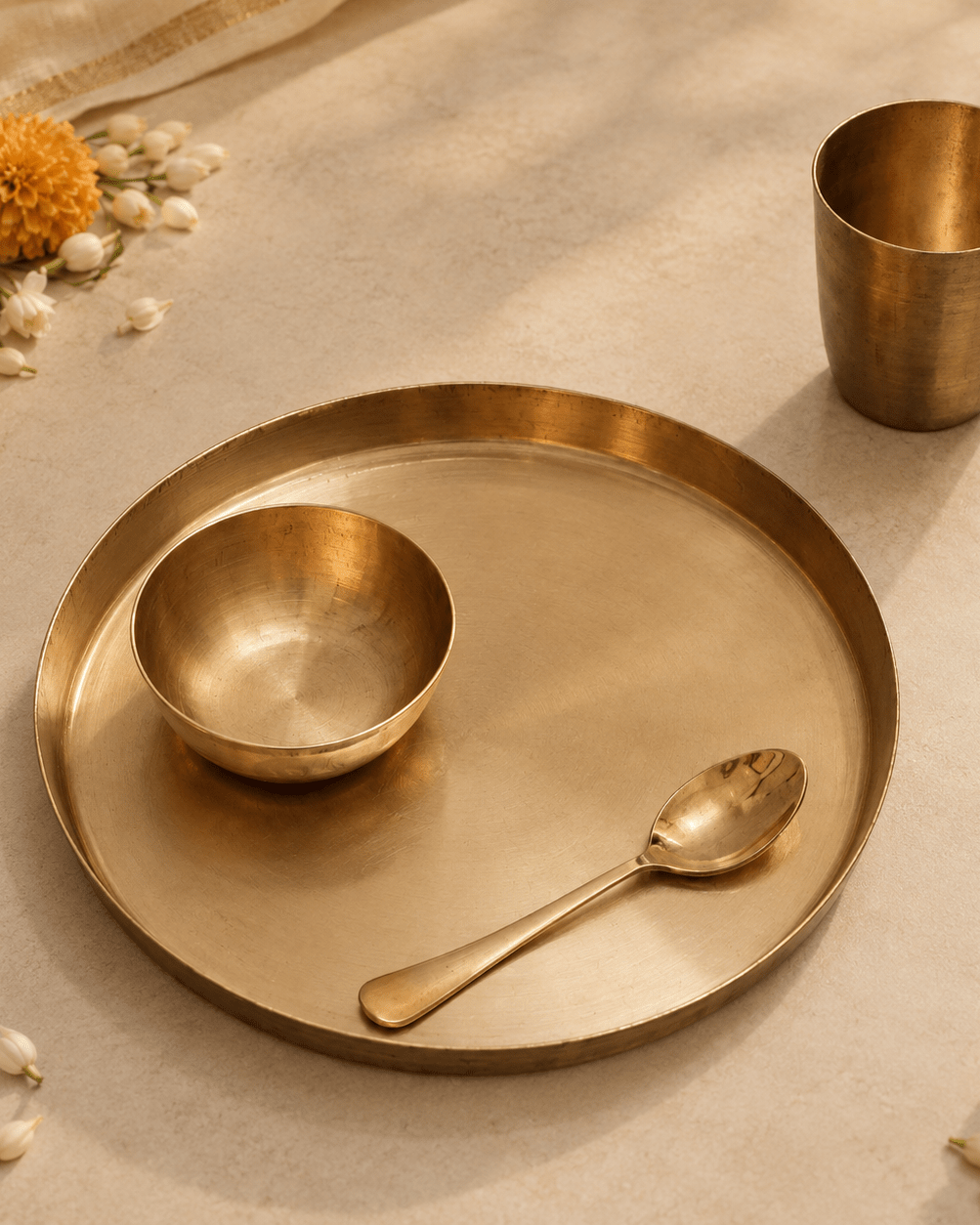 Kansa Thali Set of 5 - Marble Lotus - Kansa Thali Set of 5