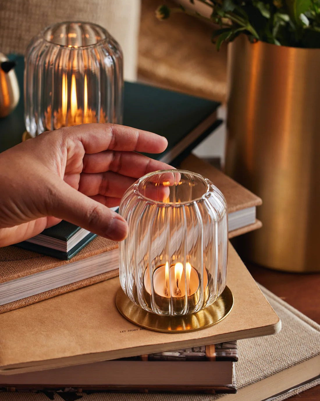 Kira Glass Lantern - Set of 2 - Marble Lotus - Kira Glass Lantern - Set of 2 - Marble Lotus
