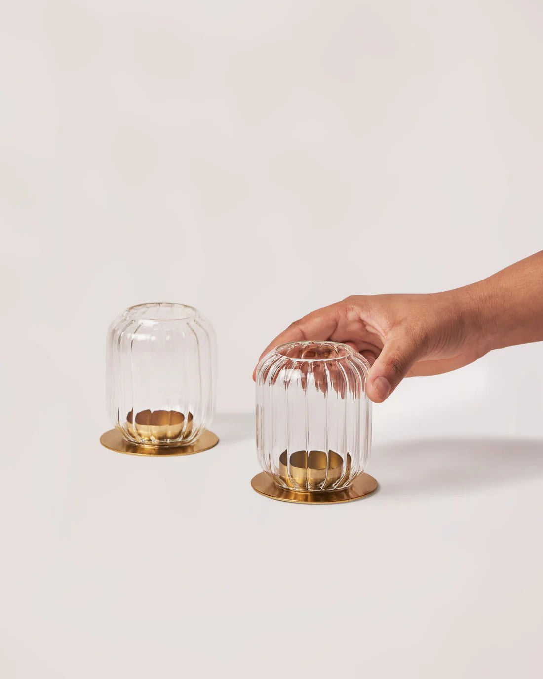 Kira Glass Lantern - Set of 2 - Marble Lotus - Kira Glass Lantern - Set of 2 - Marble Lotus