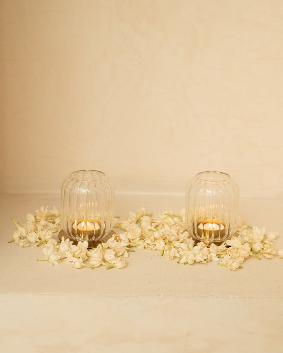 Kira Glass Lantern - Set of 2 - Marble Lotus - Kira Glass Lantern - Set of 2 - Marble Lotus