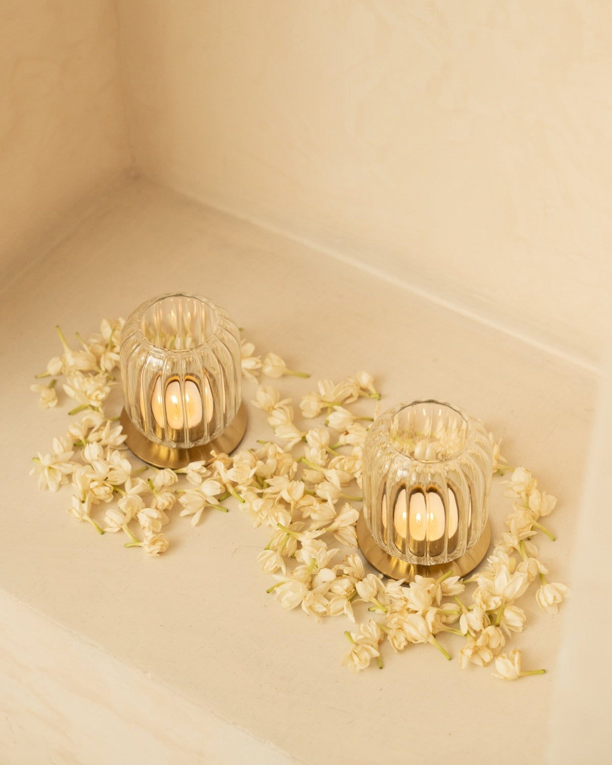 Kira Glass Lantern - Set of 2 - Marble Lotus - Kira Glass Lantern - Set of 2 - Marble Lotus