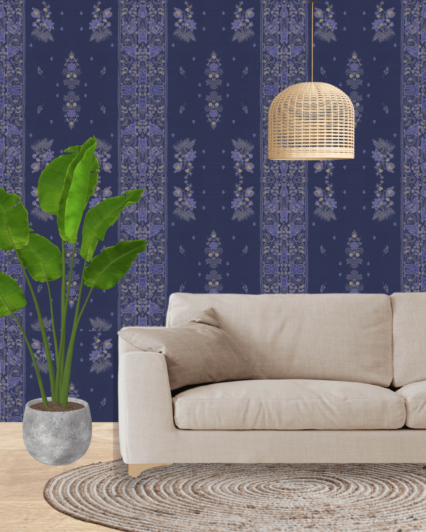 KOROND FLORAL Clematis Wallpaper - Marble Lotus - Korond Floral Clematis Blue Wallpaper