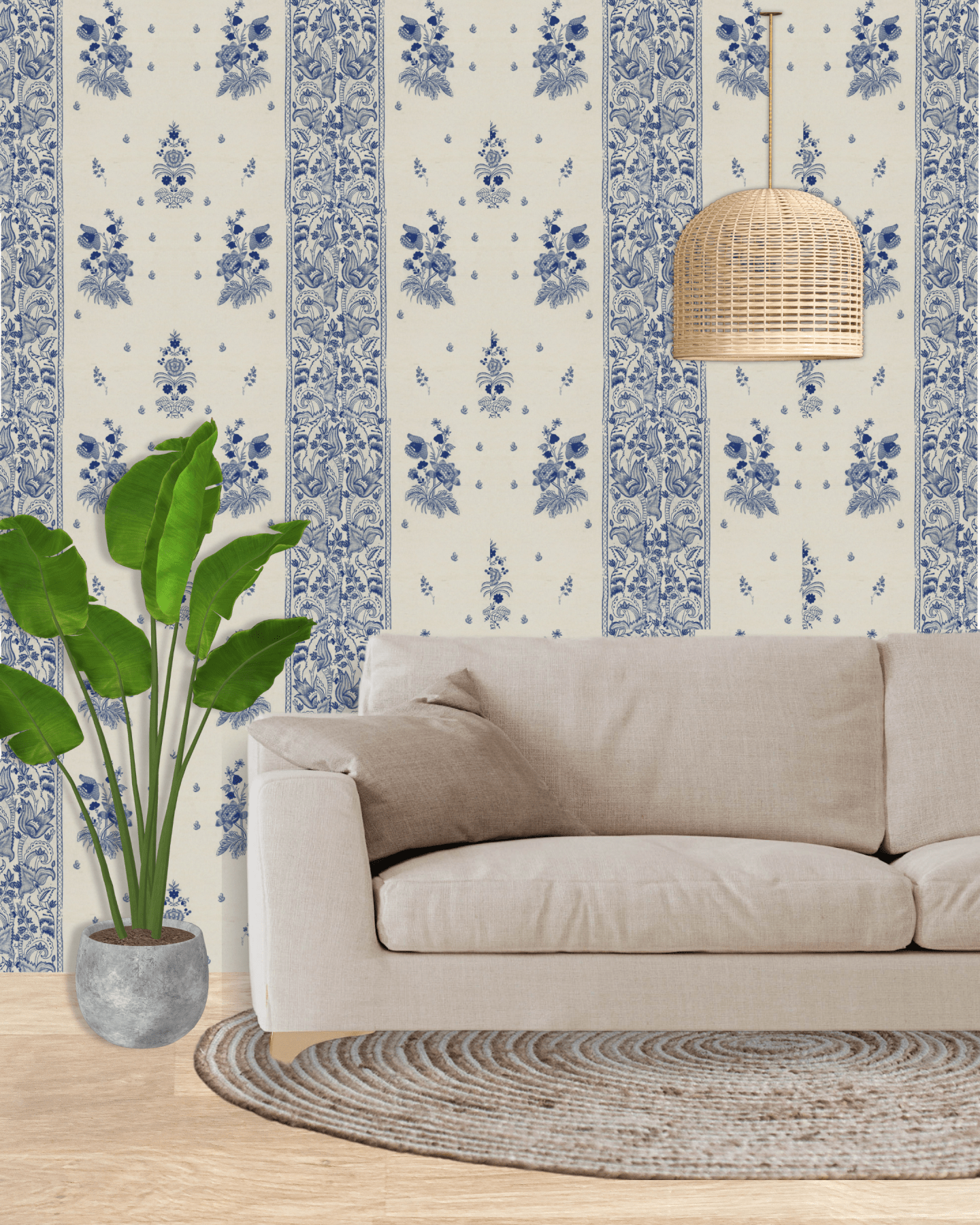 KOROND FLORAL Indigo Wallpaper - Marble Lotus - Korond Floral Indigo Wallpaper