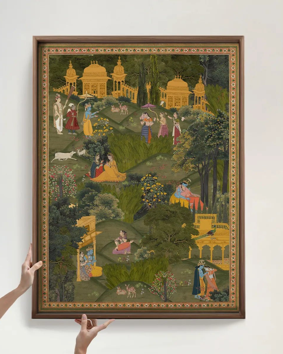 Krishna Leela Indian Painting Frameless Wall Art Digital Print Poster 36 x 48 inches Wall Art - Marble Lotus - Krishna Leela Indian Painting Wall Art | Life n Colors