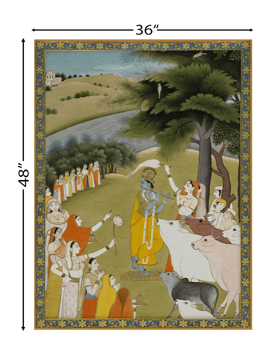 Krishna with Gopies Indian Vintage Painting Frameless Wall Art Digital Print Poster 36 x 48 inches - Marble Lotus - Buy Krishna with Gopies Indian Vintage Painting Wall Art | Life n Colors |