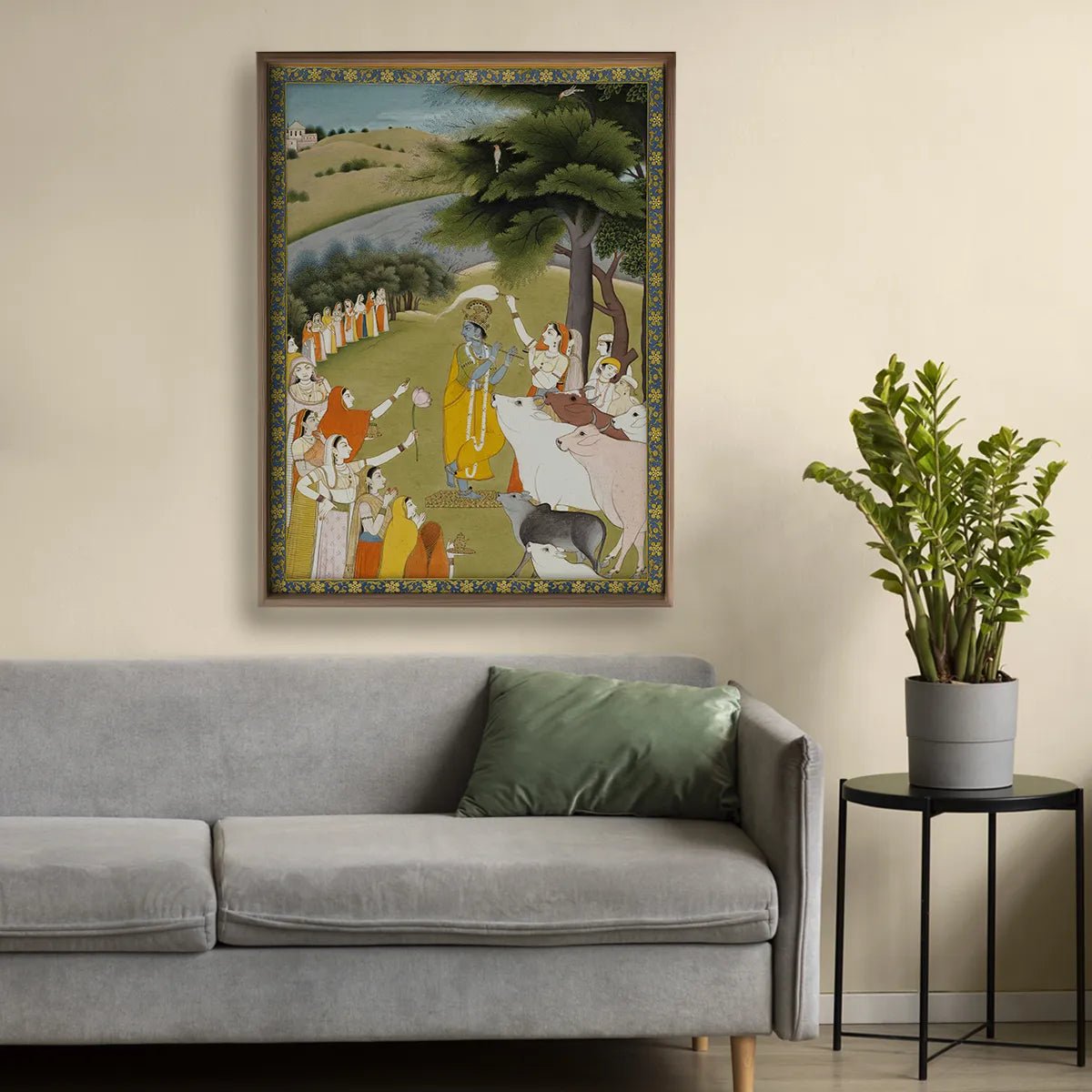 Krishna with Gopies Indian Vintage Painting Frameless Wall Art Digital Print Poster 36 x 48 inches - Marble Lotus - Shop Krishna with Gopies Indian Vintage Painting Wall Art | Marble Lotus |