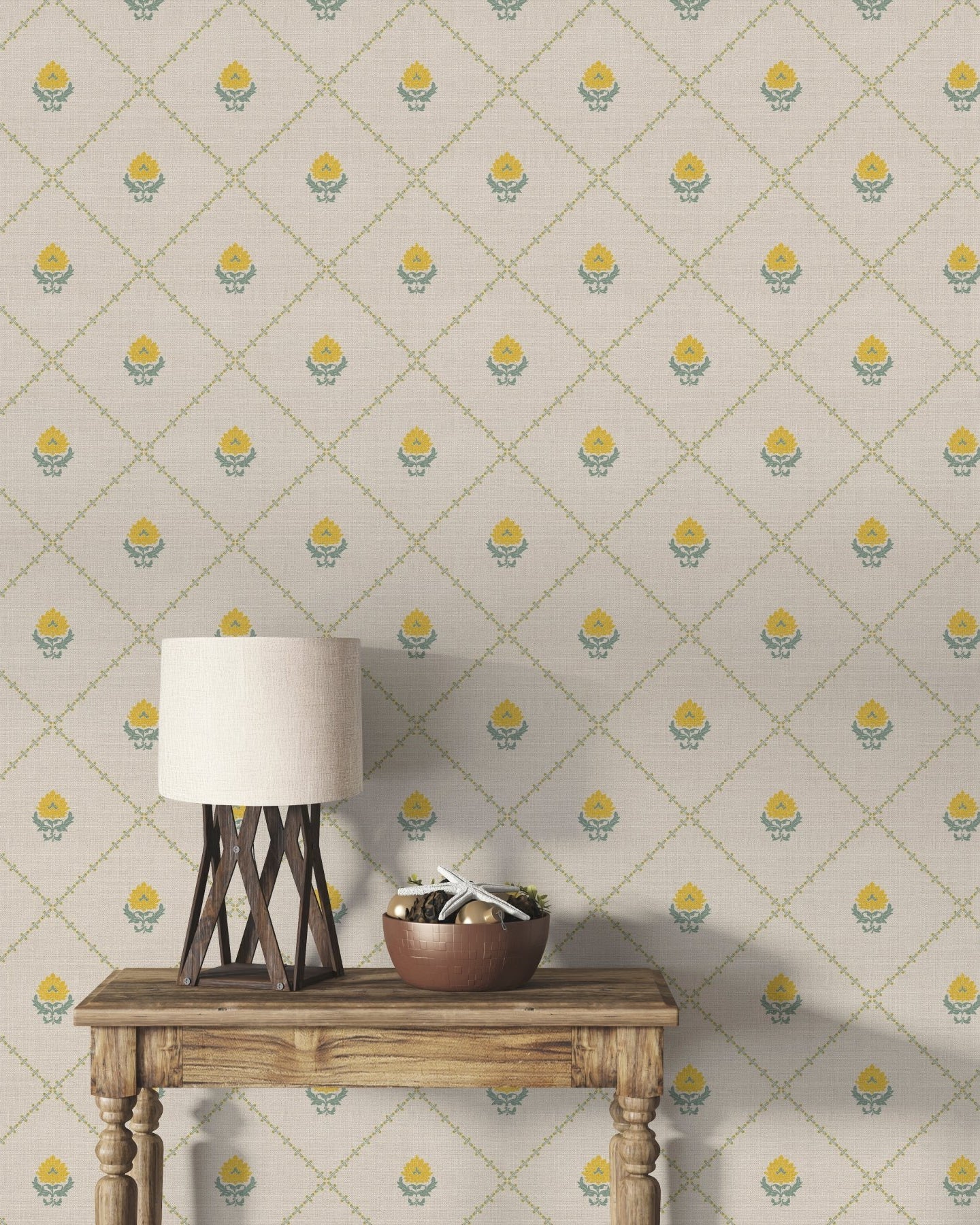 Kusum Jaal – Yellow on Beige - Marble Lotus - Kusum Jaal – Yellow on Beige