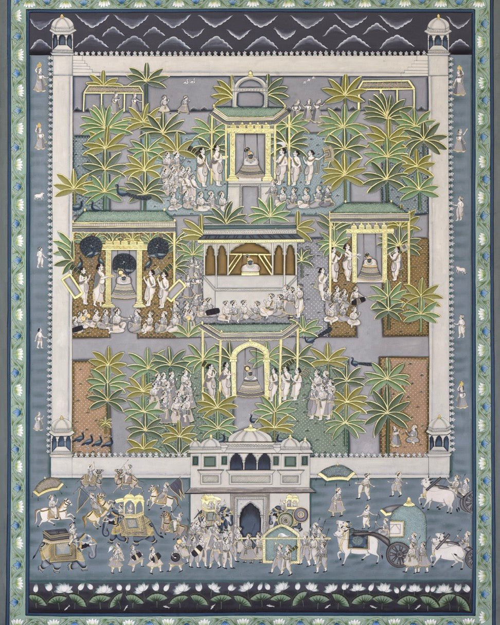 Lal Bagh - Sea Green - Marble Lotus - Pichwai Painting | Lal Bagh - Sea Green | Indian Art