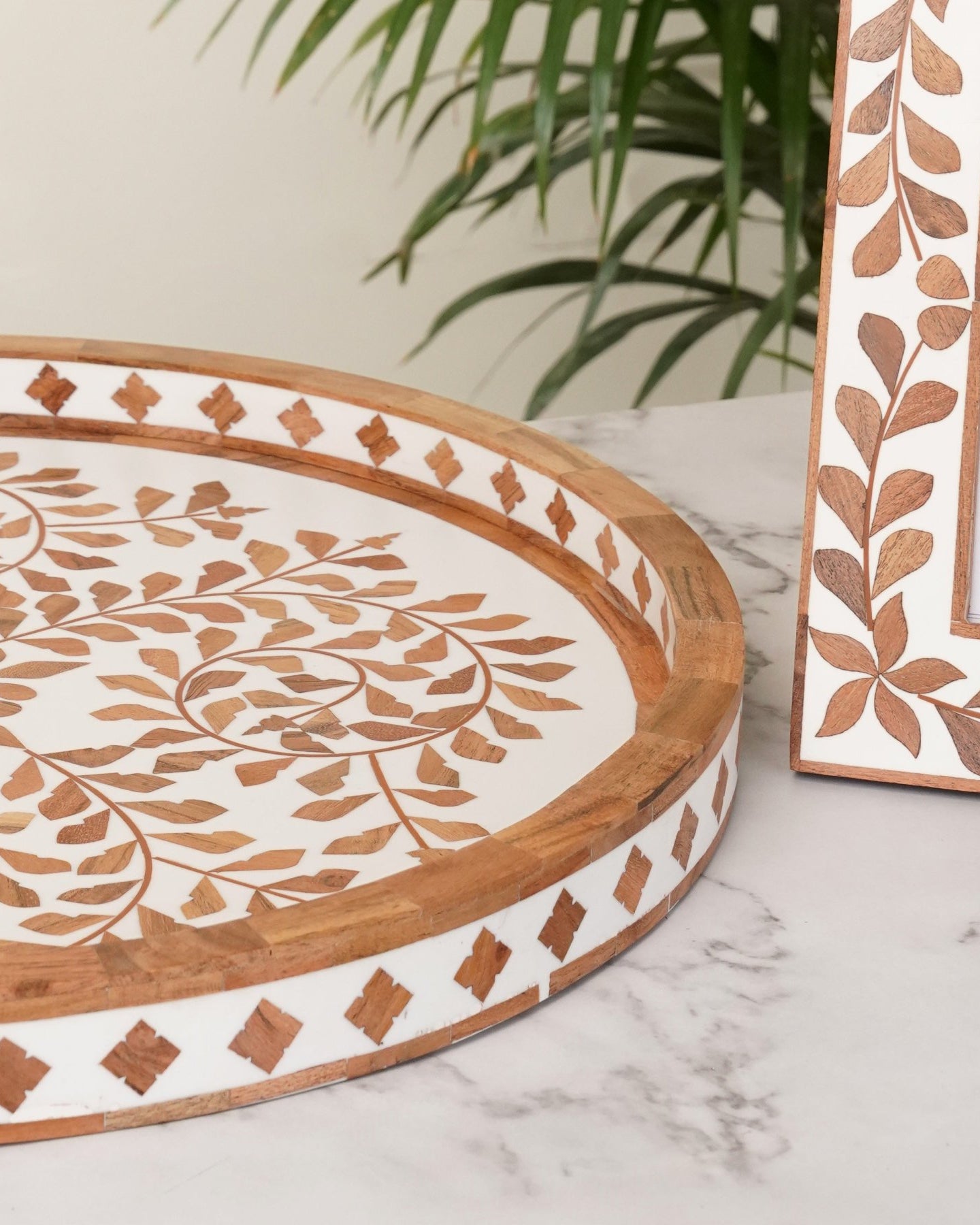 Large Wooden Inlay Tray 18" - Marble Lotus - Get Wooden Inlay Tray | Marble Lotus