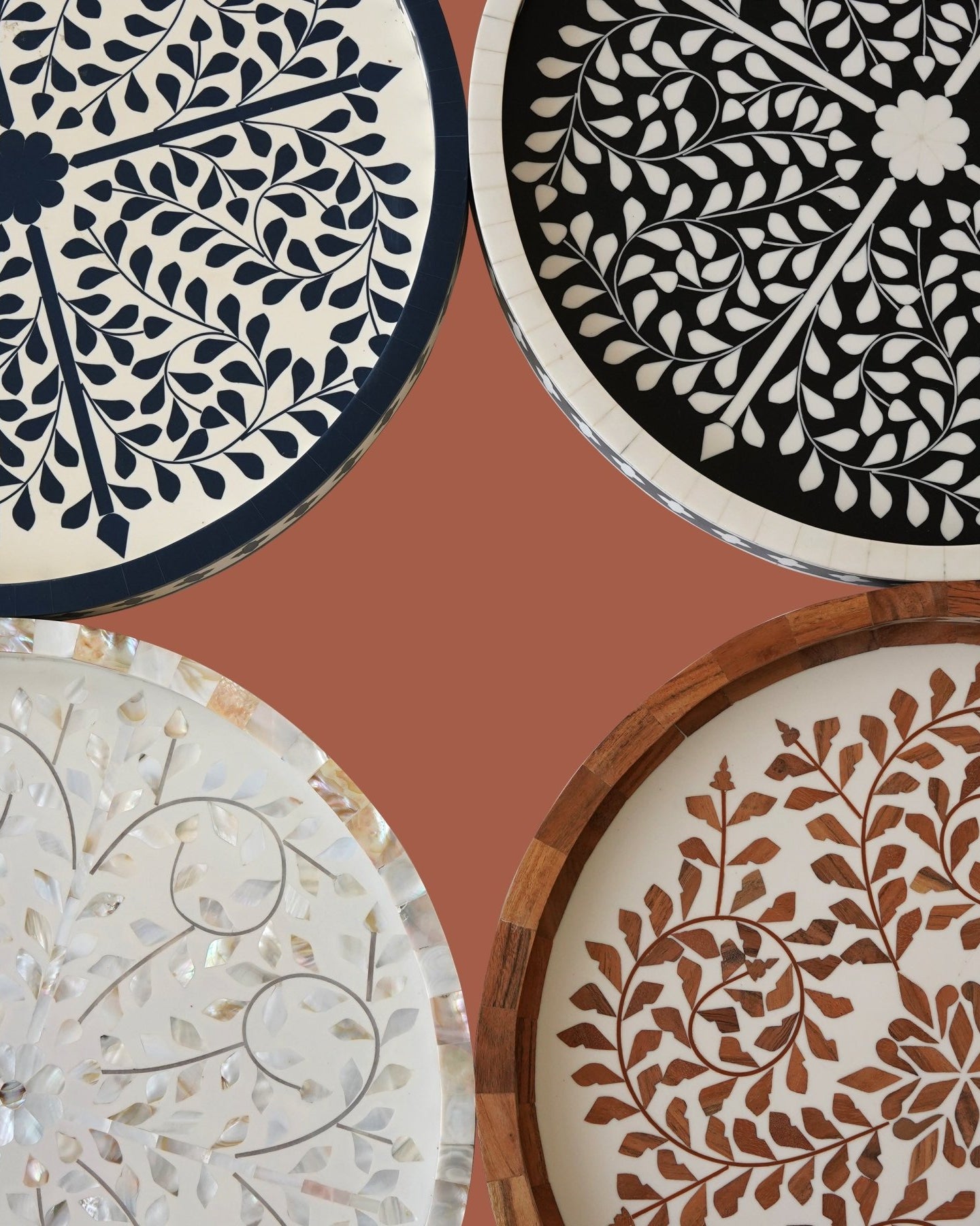 Large Wooden Inlay Tray 18" - Marble Lotus - Buy Wooden Inlay Tray from Marble Lotus