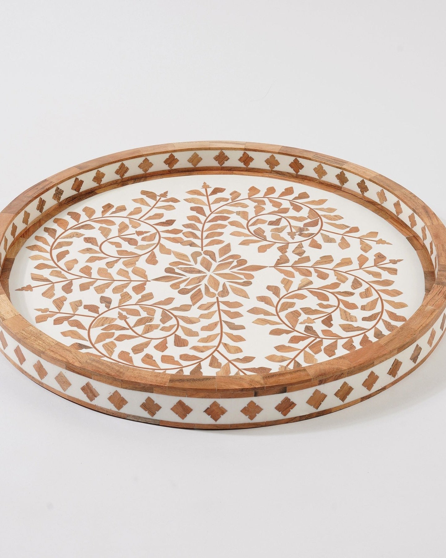 Large Wooden Inlay Tray 18" - Marble Lotus - Shop Wooden Inlay Tray | Marble Lotus