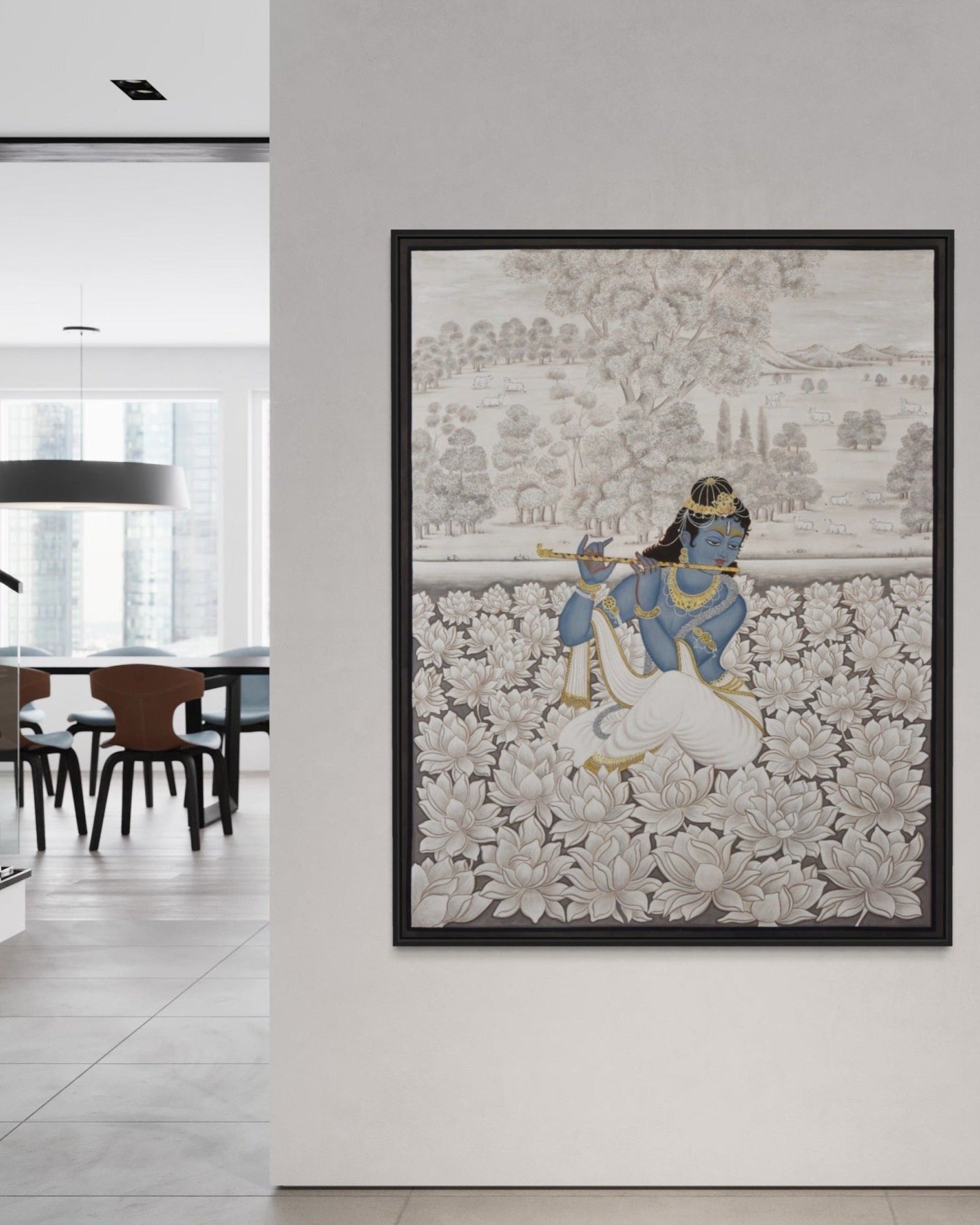 Lord Krishna with Flute - Marble Lotus - Buy Pichwai Painting Nemichand's Krishna with Flute