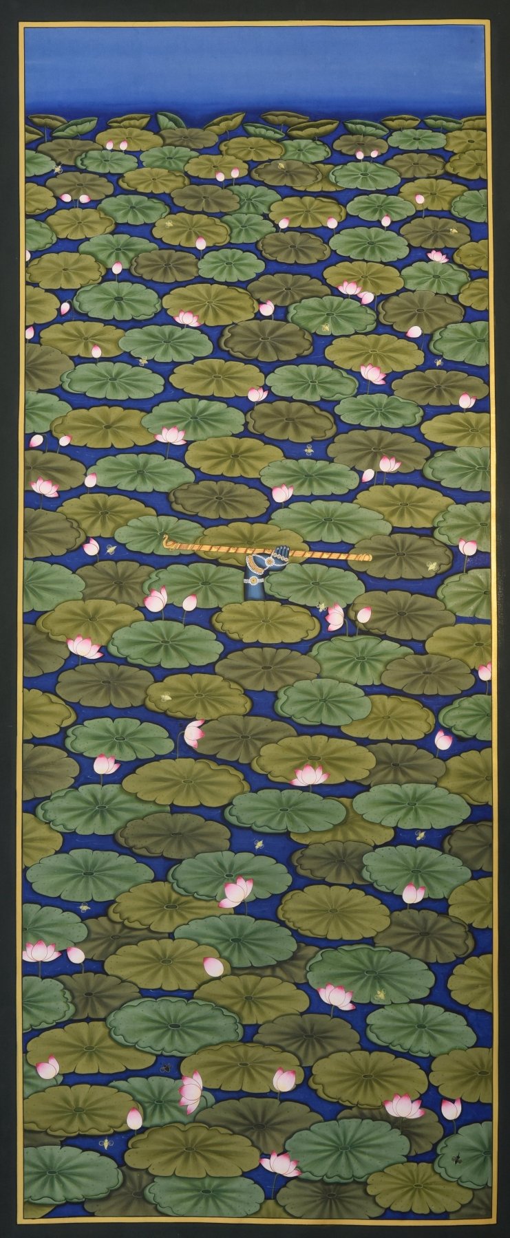 Lotus Lily Pond with Peeping Krishna - Marble Lotus - Pichwai Painting | Lotus Lily Pond with Peeping Krishna | Indian Art