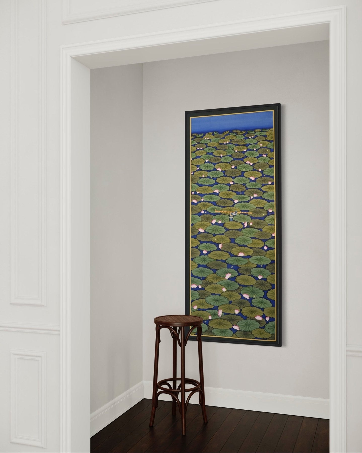 Lotus Lily Pond with Peeping Krishna - Marble Lotus - Pichwai Painting | Lotus Lily Pond with Peeping Krishna | Modern Home