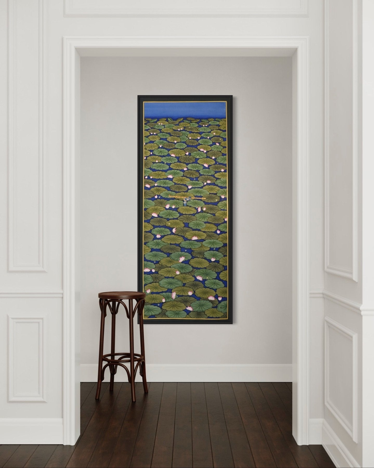 Lotus Lily Pond with Peeping Krishna - Marble Lotus - Pichwai Painting | Lotus Lily Pond with Peeping Krishna | Modern Home