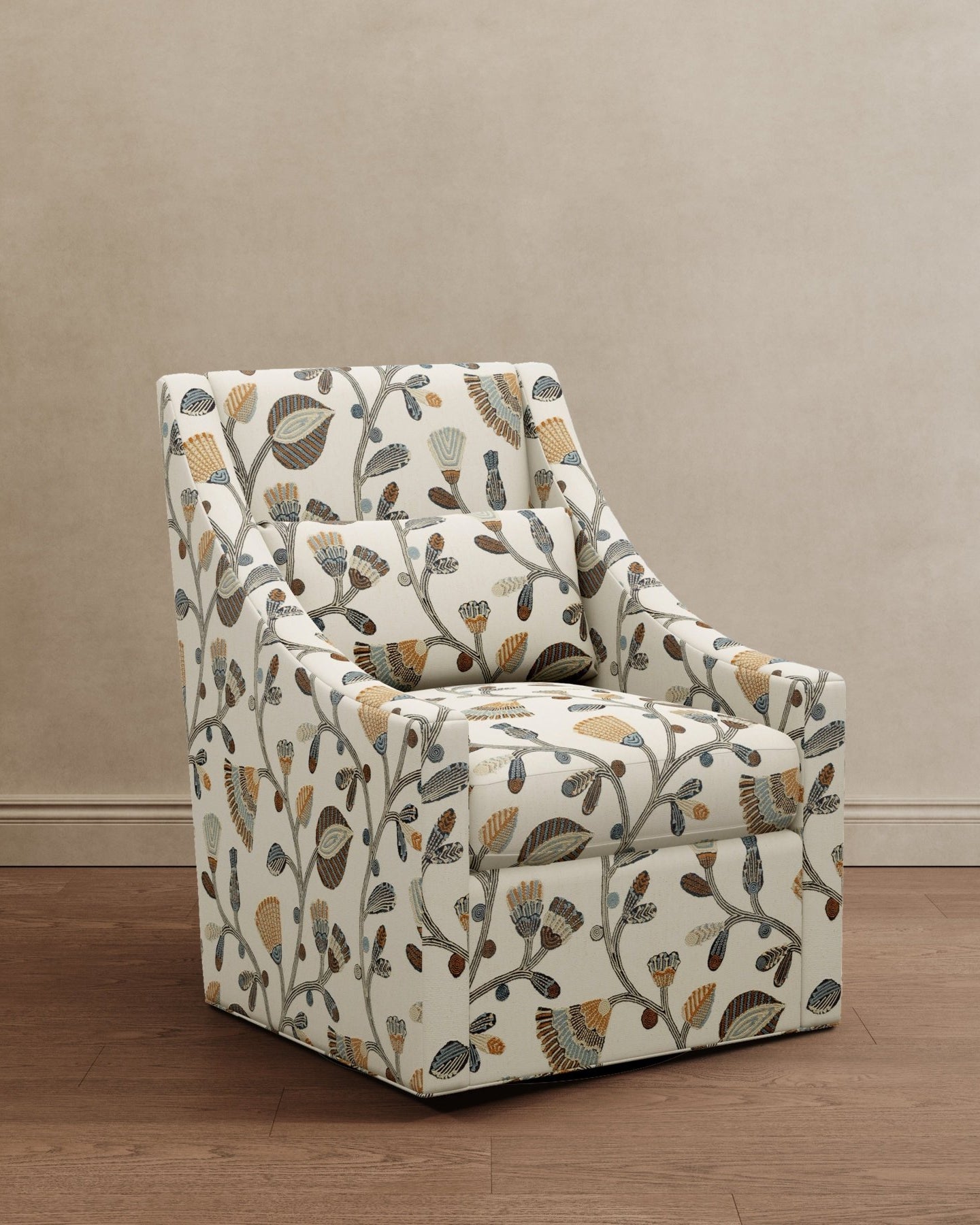 Lotus Lounger Swivel Chair Floral Embroidered - Marble Lotus - Lotus Lounger Swivel Chair Floral Embroidered