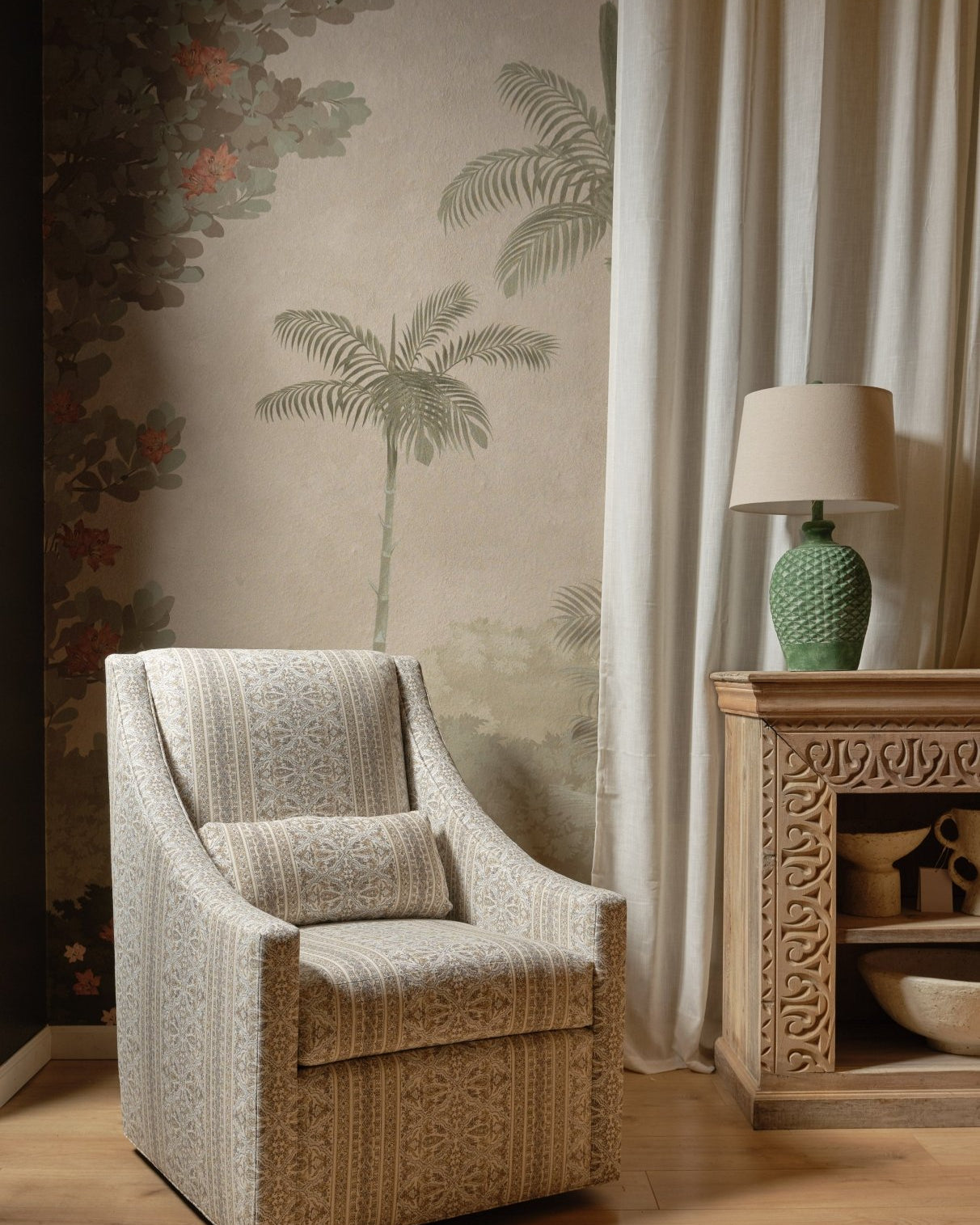 Lotus Lounger Swivel Chair Powder Blue Paisley - Marble Lotus - Lotus Lounger Swivel Chair Powder Blue Paisley