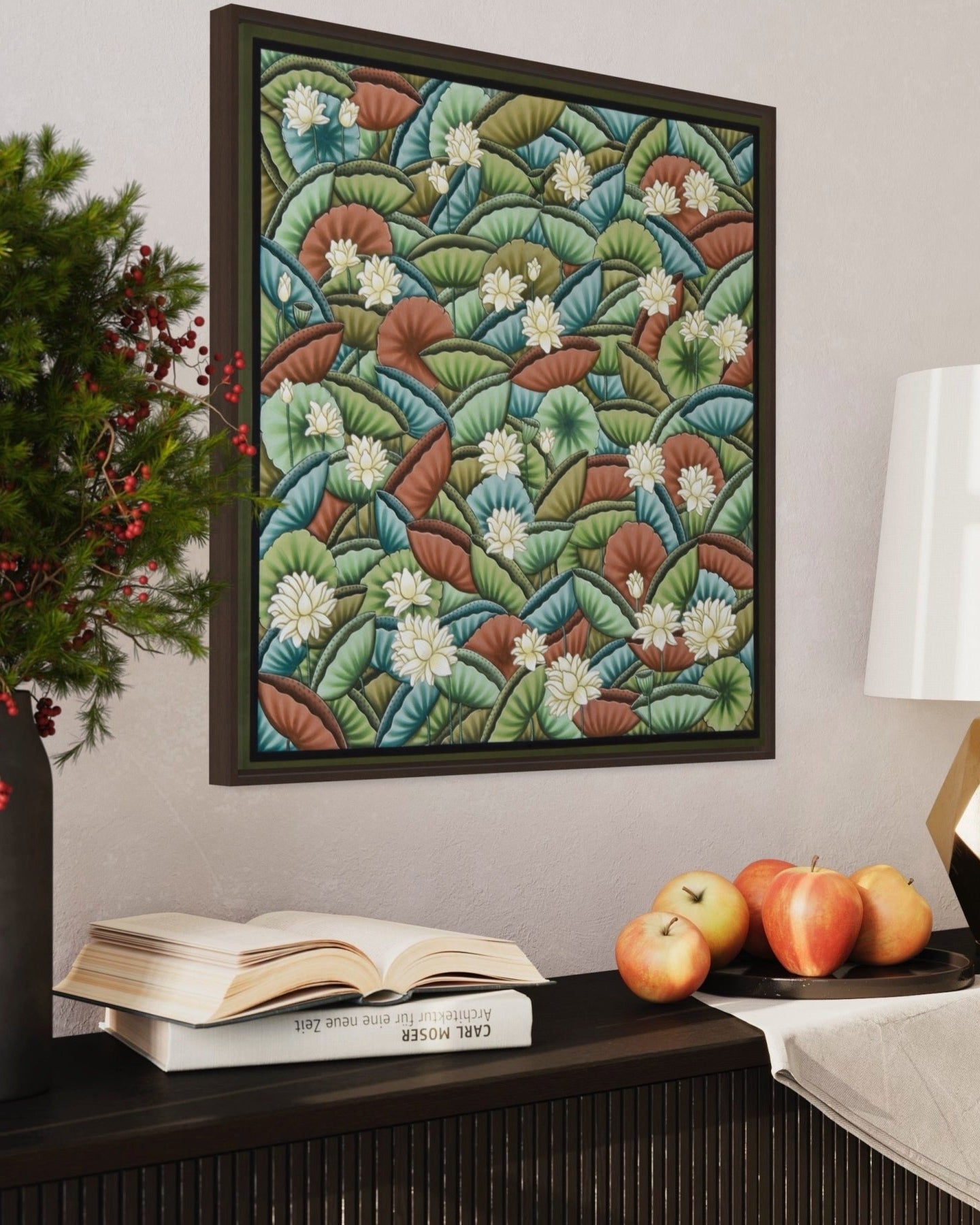 Lotuses and Colorful Lilypads - Marble Lotus - Pichwai Painting | Lotuses and Colorful Lillypads | Modern Home