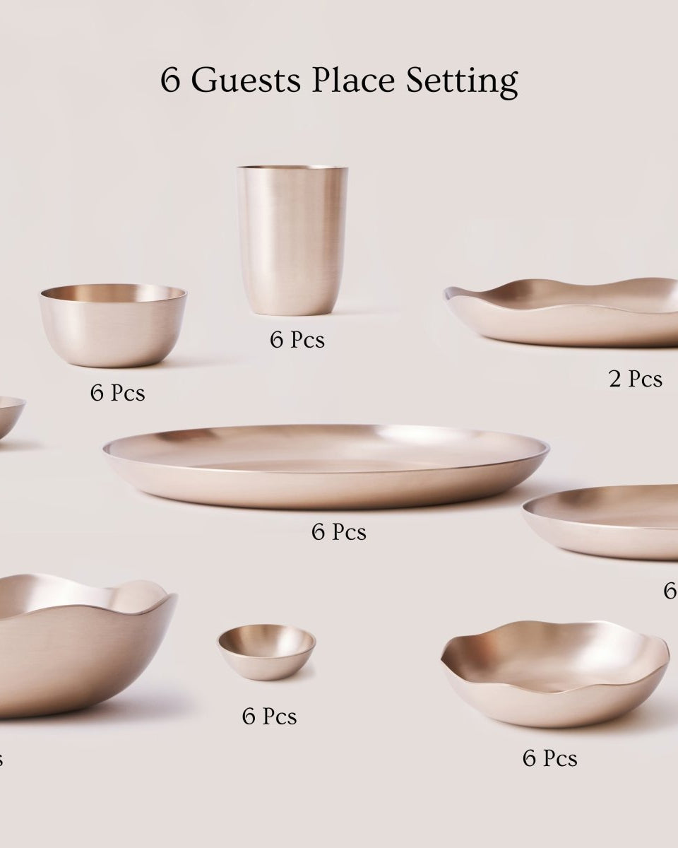 Luxe Kansa Complete Dinner Set - Marble Lotus - Luxe Kansa Complete Dinner Set